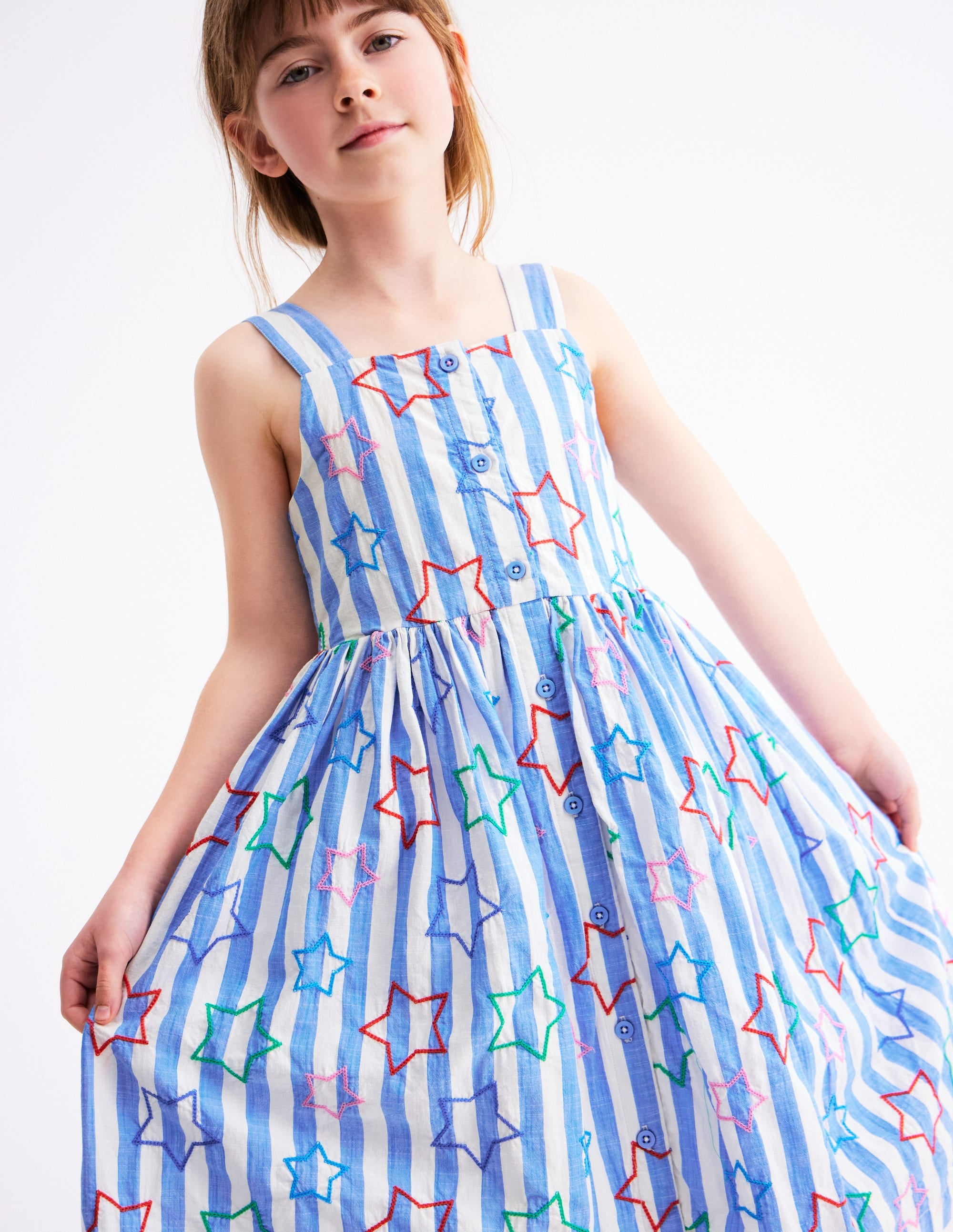 Remy Kleid mit durchgehender Knopfleiste-Pfauenfederblau Stern - Image 2