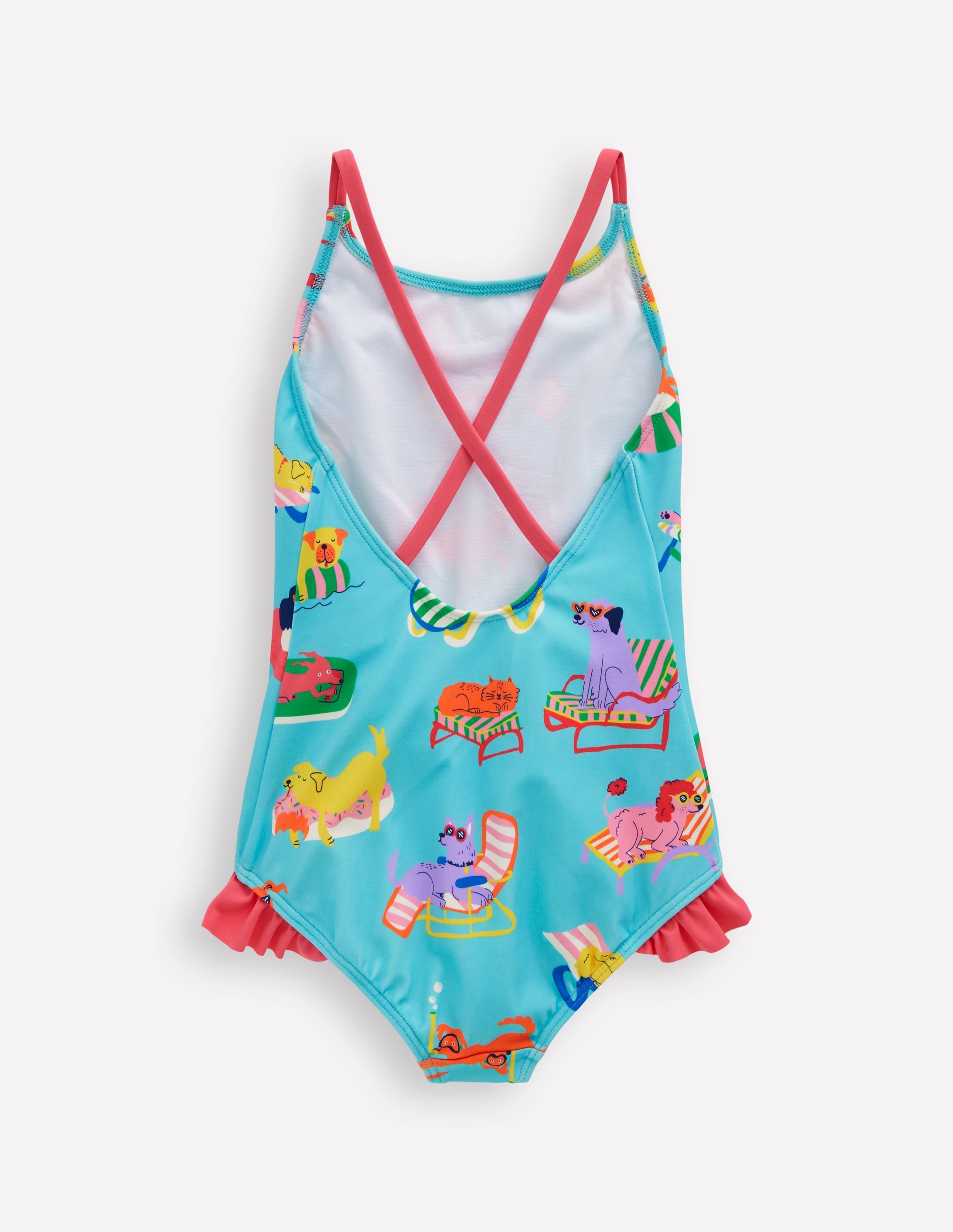 Hübscher Badeanzug mit gekreuzten Rückenträgern-Karibikblau Haustiere am Pool - Image 2