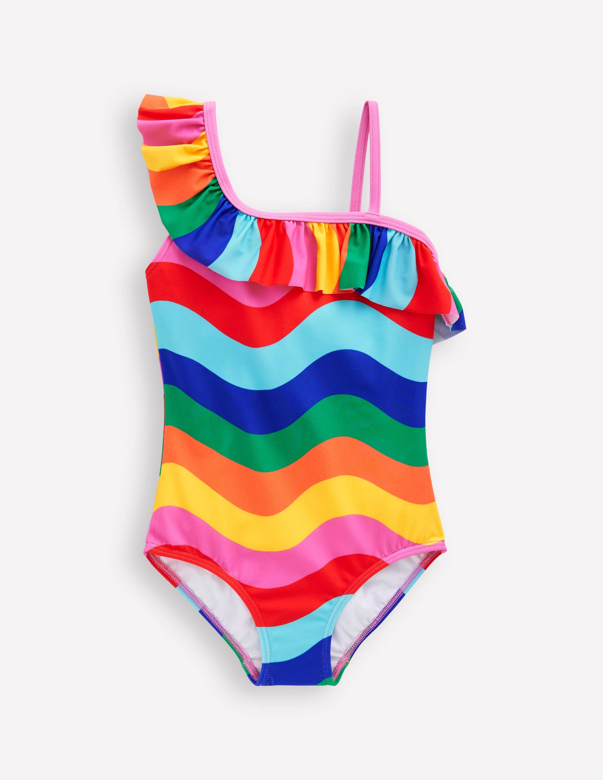 Lila One Shoulder Swimsuit-Multi Rainbow Wave-1