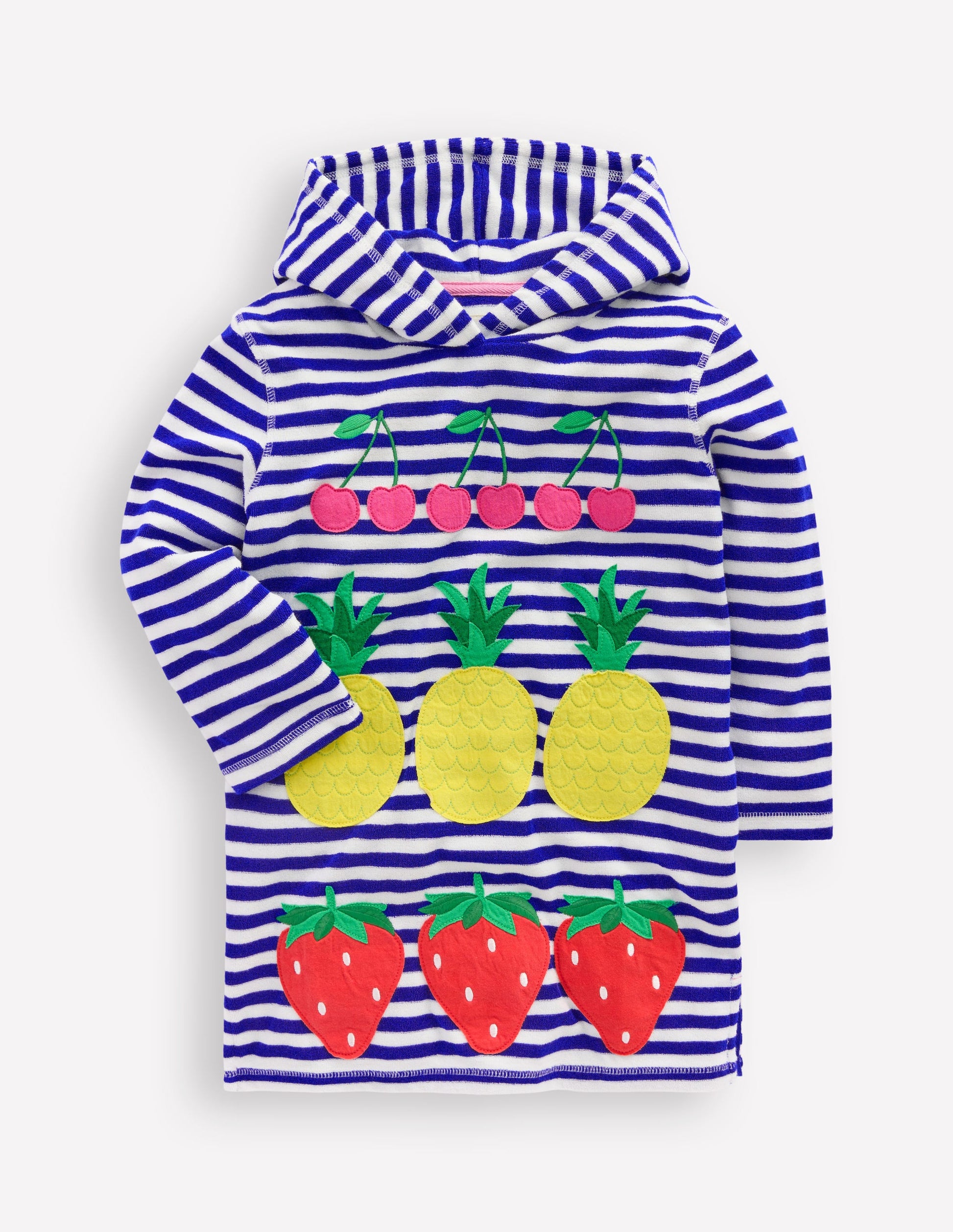 Mara Frottee-Badeponcho-Leuchtendes Blau Obst Streifen-1