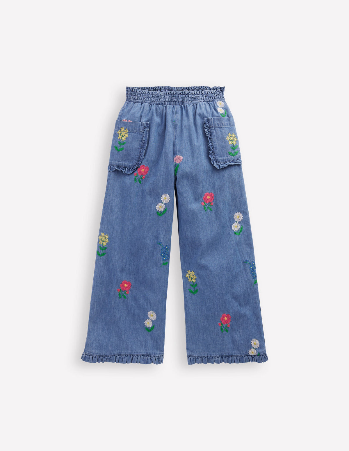 Pantalon volanté d'antan-Fleurs et point de croix chambray - Image 1