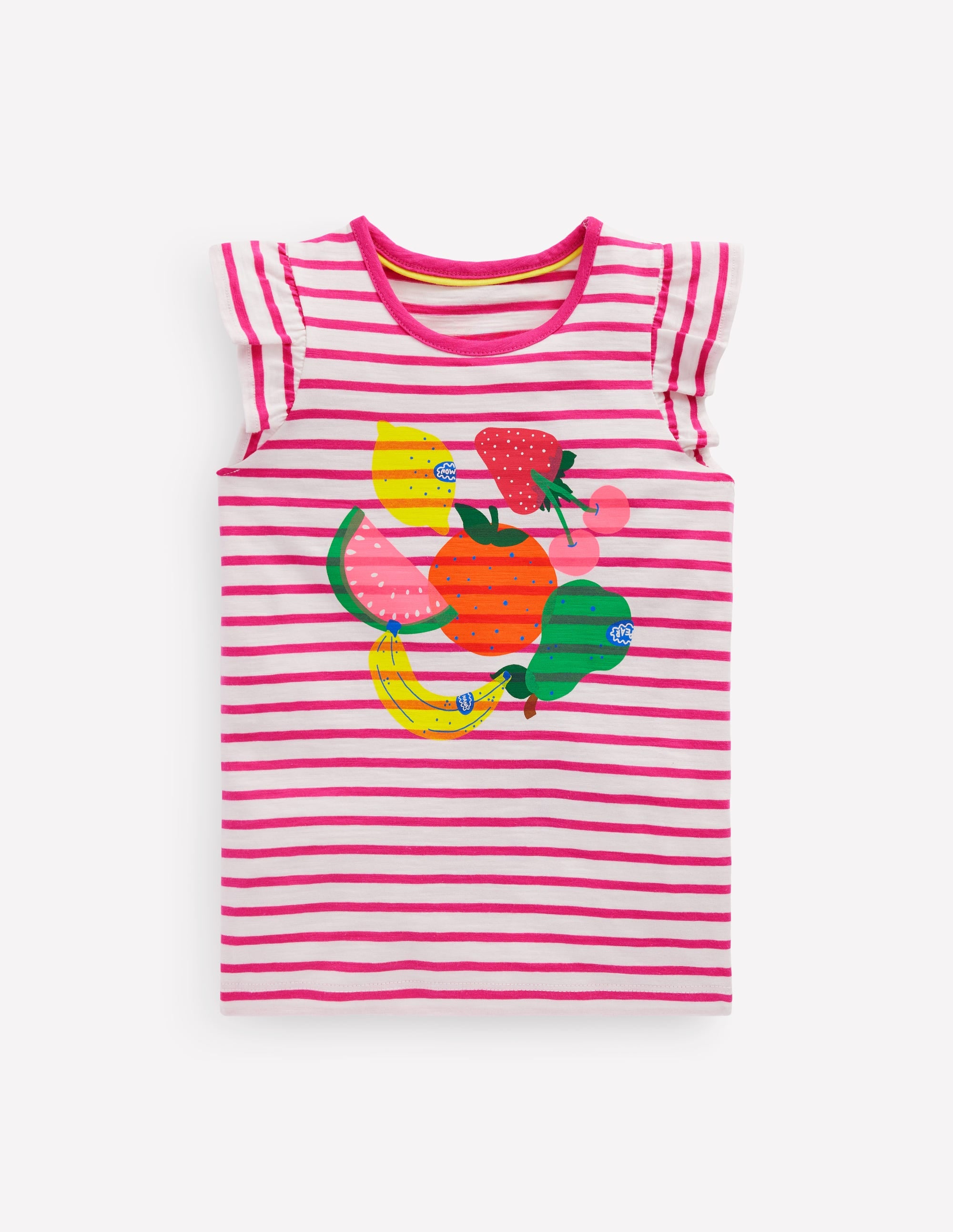 Top à manches courtes volantées et logo-Fruits framboise/ivoire doux - Image 1