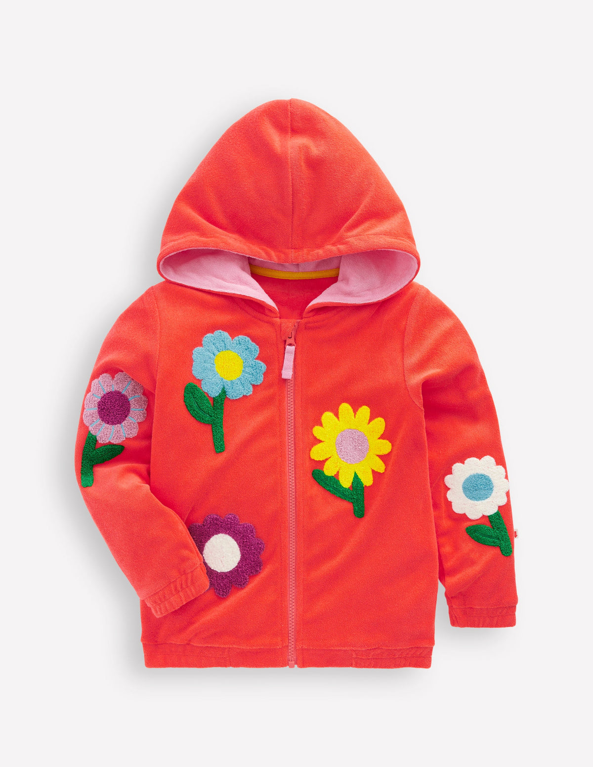 Sweat à capuche zippé en éponge-Fleurs orange corail-1