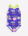 Cross-back Printed Swimsuit-Blue Heron Fish