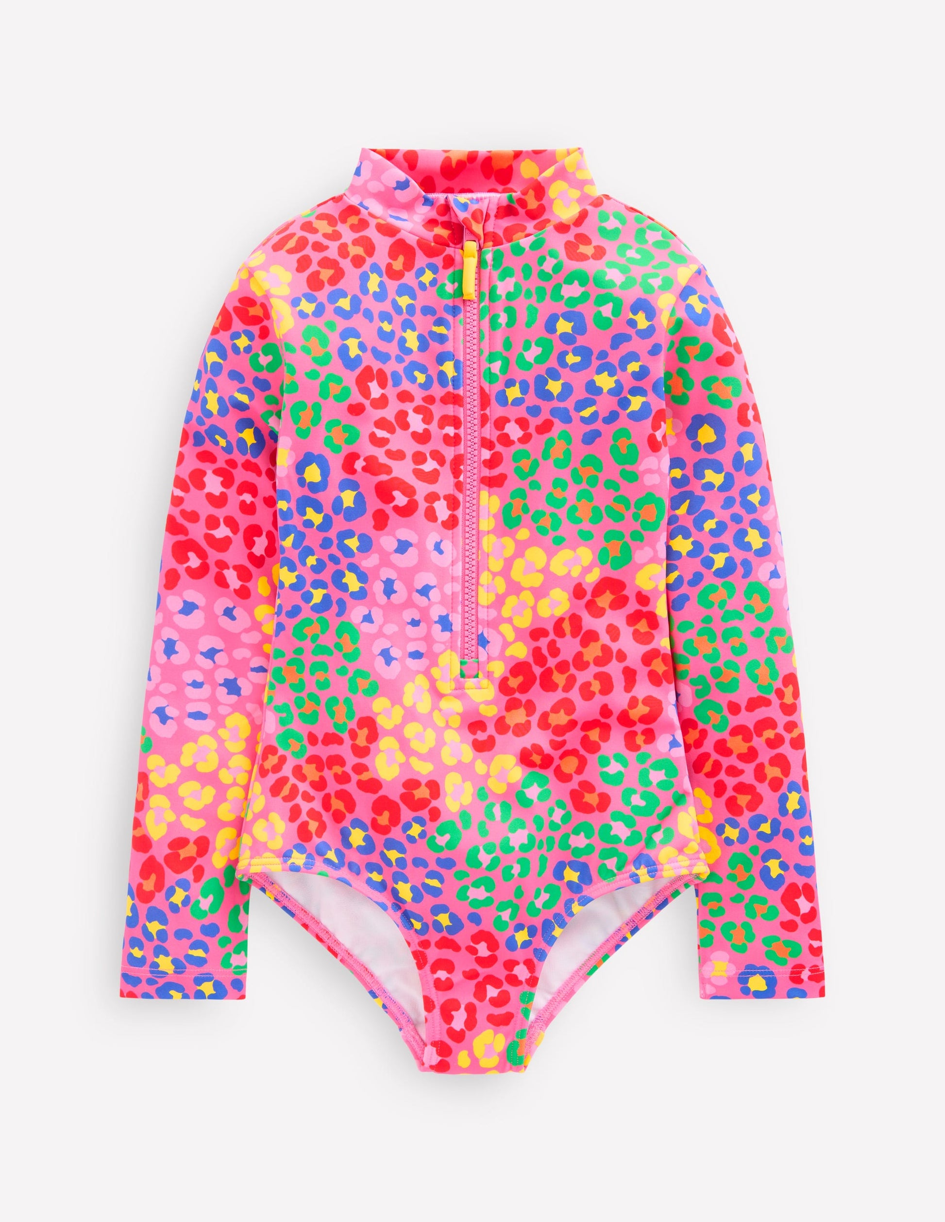 Badeanzug mit langen Ärmeln-Rosa Regenbogen Leopard-1