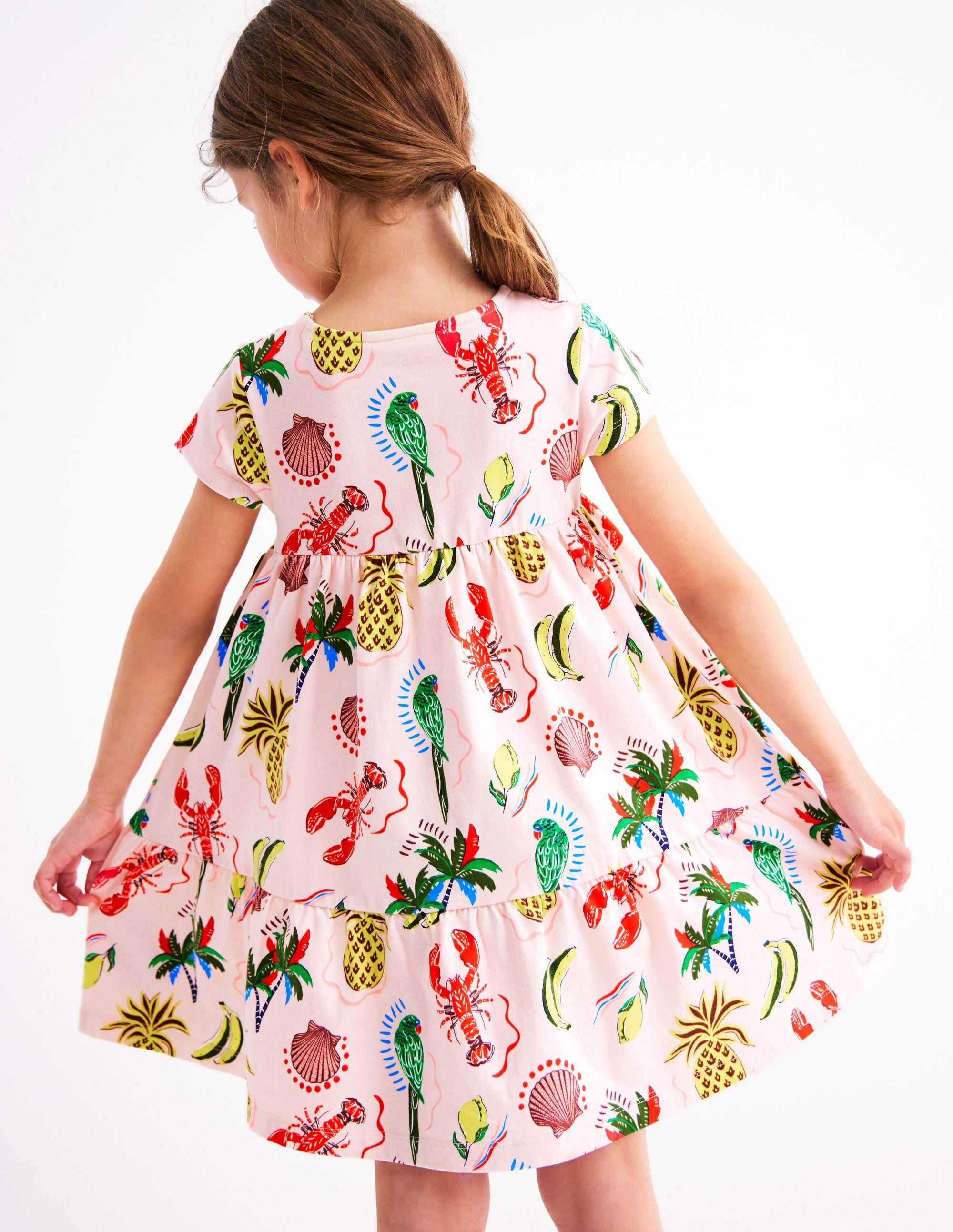 Robe tournoyante Ariel en jersey-Imprimé tropical rose craie - Image 2