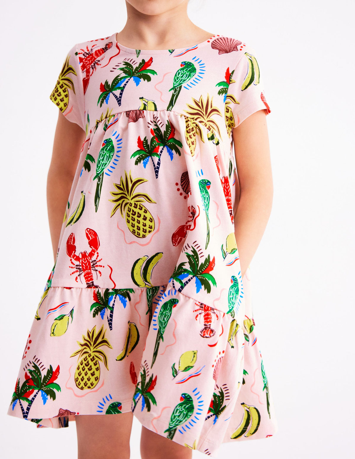 Robe tournoyante Ariel en jersey-Imprimé tropical rose craie-3