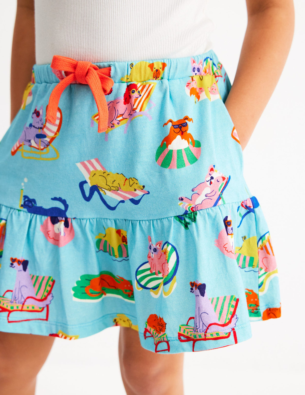 Gestufter Jersey-Skort-Karibikblau Haustiere am Pool-2