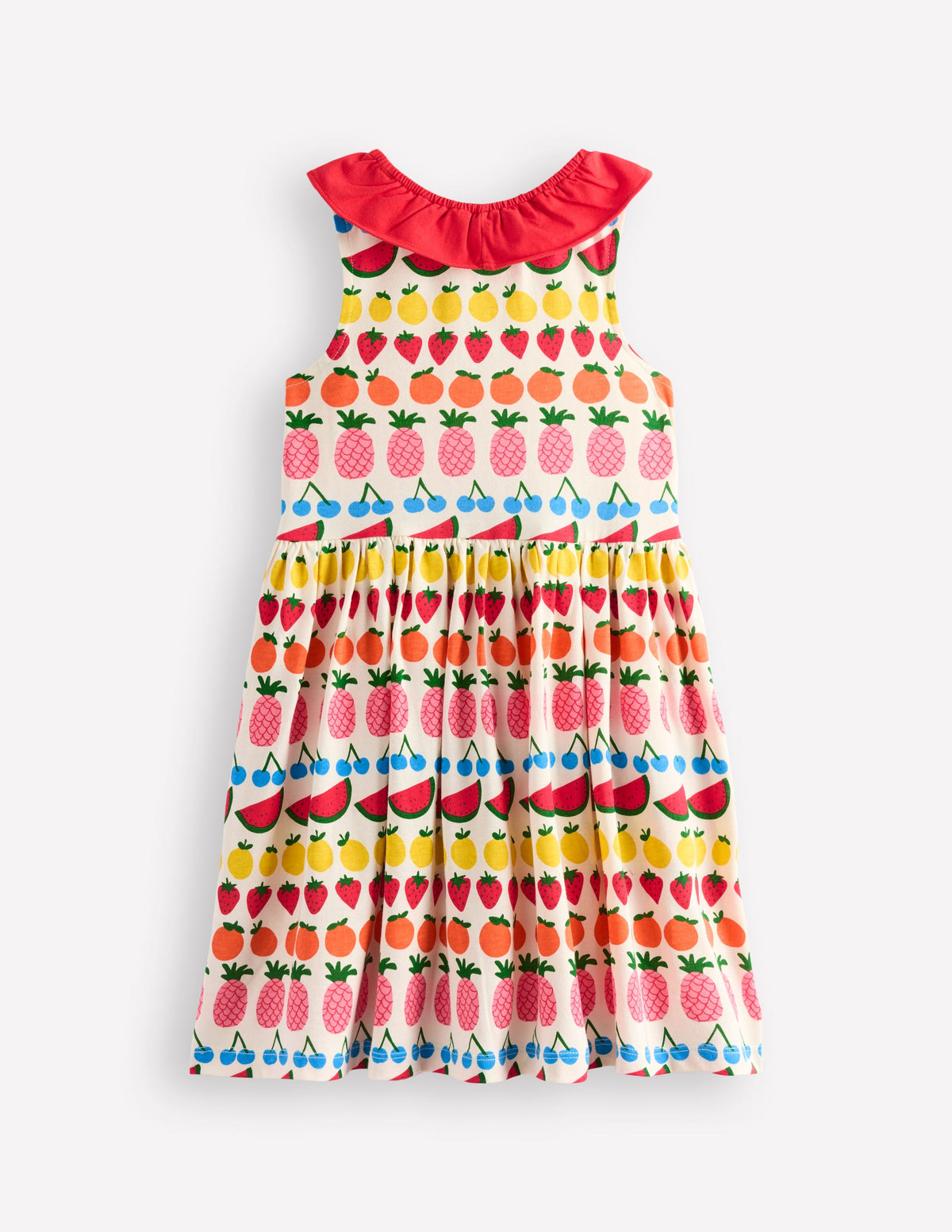 Jerseykleid mit gerüschtem Ausschnitt-Naturweiß Frucht Streifen-5