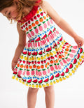 Jerseykleid mit gerüschtem Ausschnitt-Naturweiß Frucht Streifen