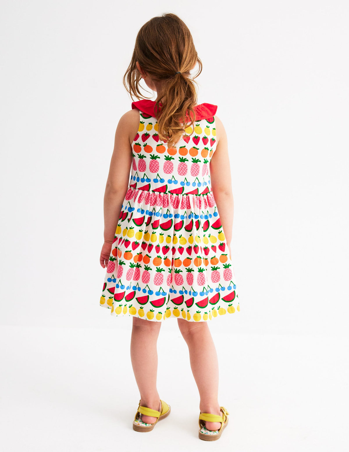 Jerseykleid mit gerüschtem Ausschnitt-Naturweiß Frucht Streifen - Image 3