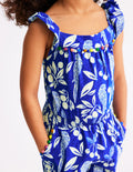 Combishort à pompons Ciara en jersey-Motif Parrot Palm bleu vif