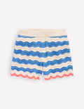 Strick-Shorts-Blau/Naturweiß Streifen