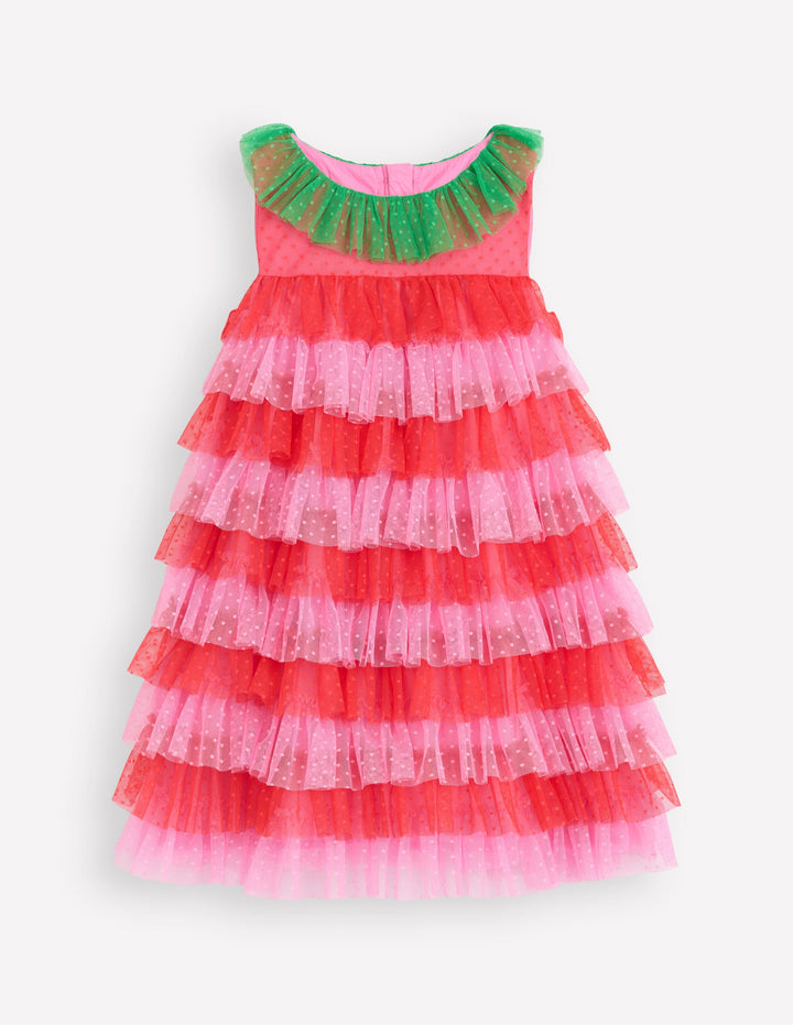 Erdbeer-Tüllkleid-Rot/Rosa