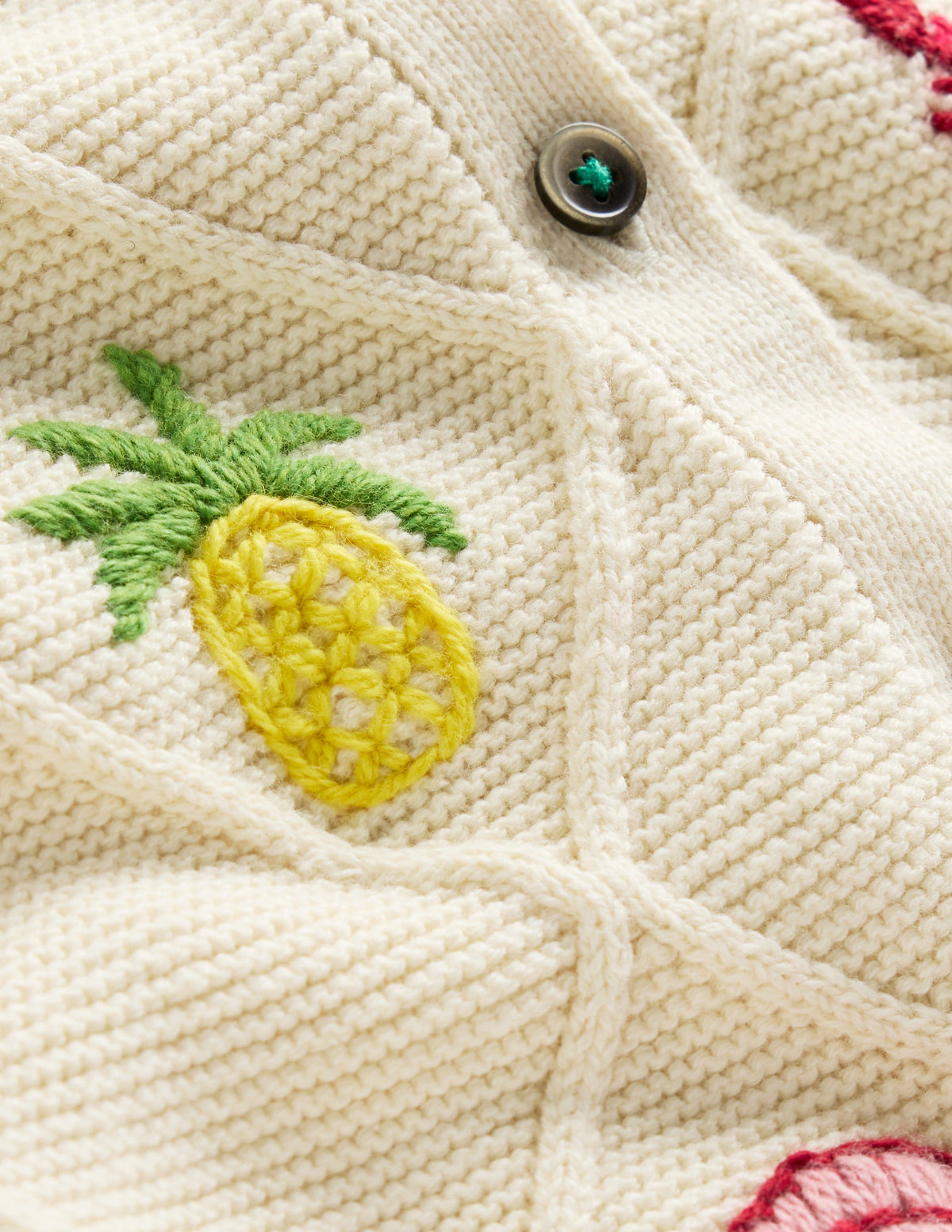Embroidered Pointelle Cardigan-Ecru Tropical Tile - Image 7