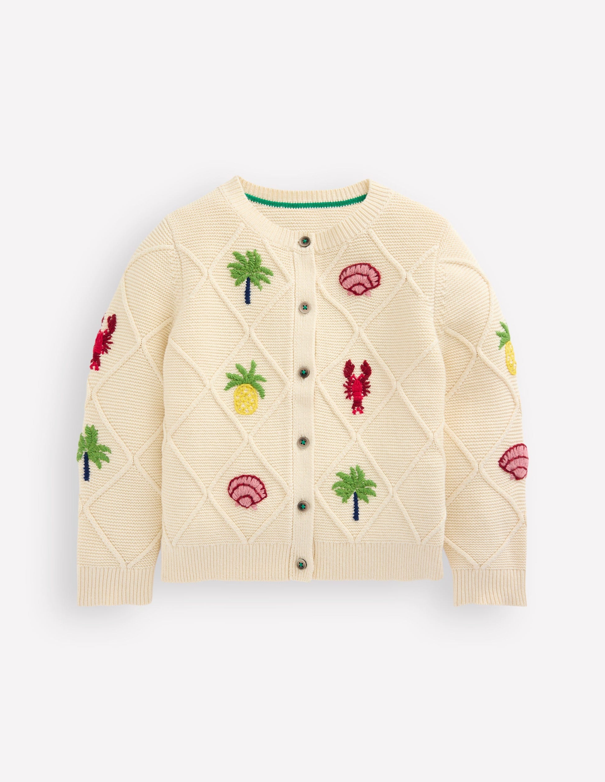 Embroidered Pointelle Cardigan-Ecru Tropical Tile-5