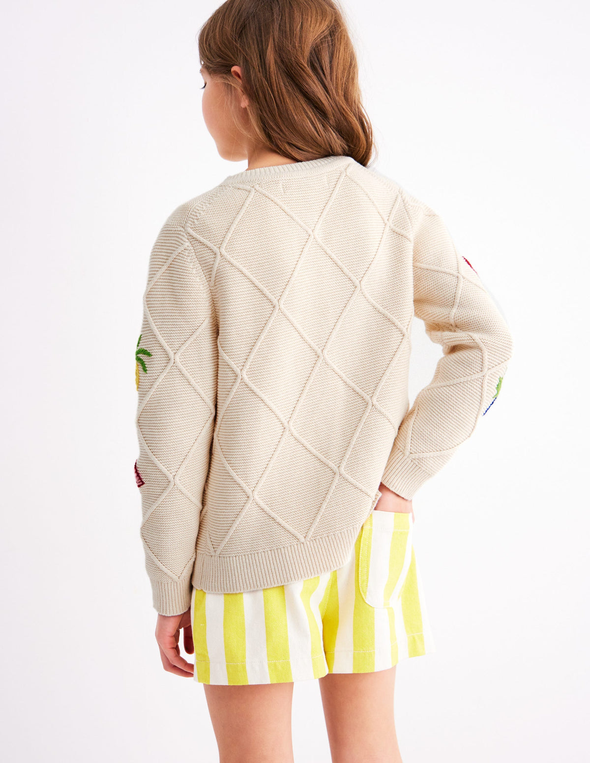 Embroidered Pointelle Cardigan-Ecru Tropical Tile-3
