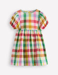Doppeltuch-Kleid mit Puffärmeln-Bunt Karomuster