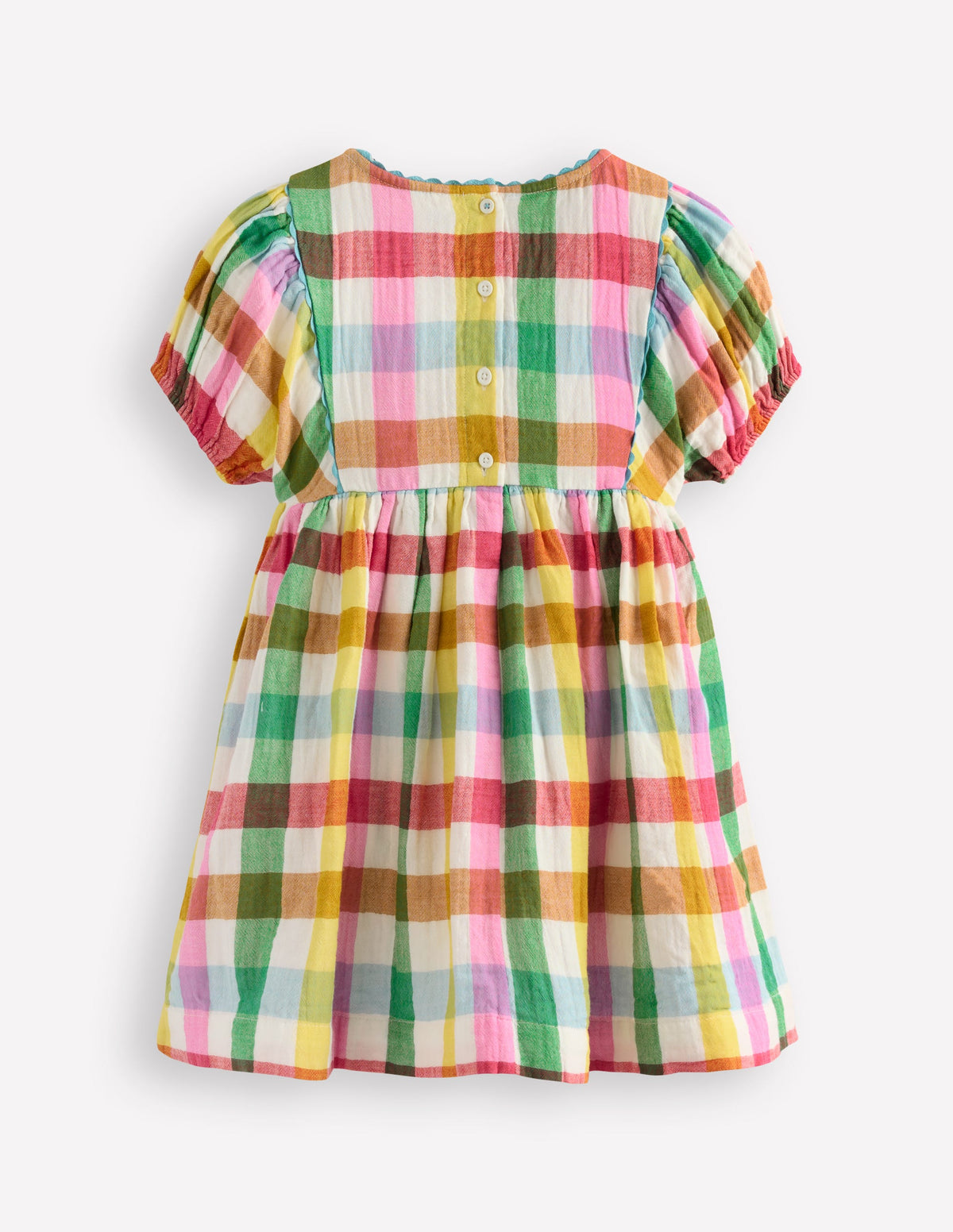 Doppeltuch-Kleid mit Puffärmeln-Bunt Karomuster - Image 2