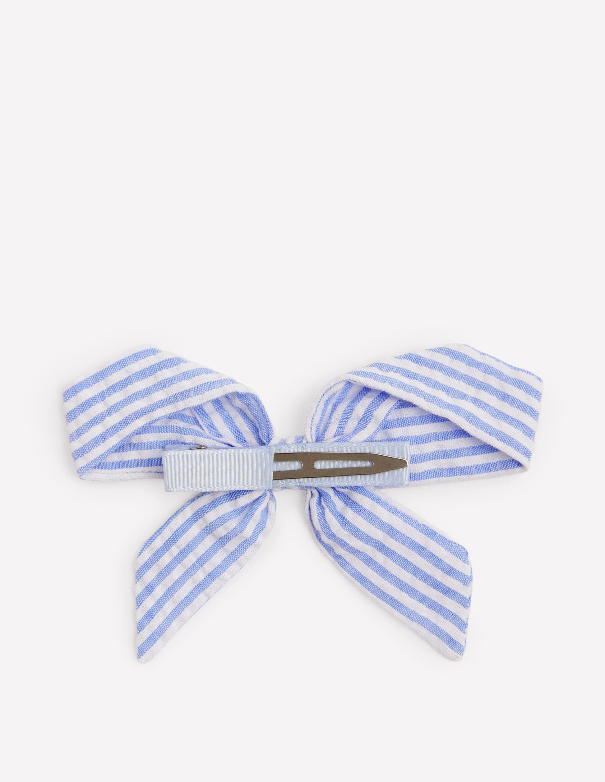 Striped Hair Bow-Blue Ticking-2