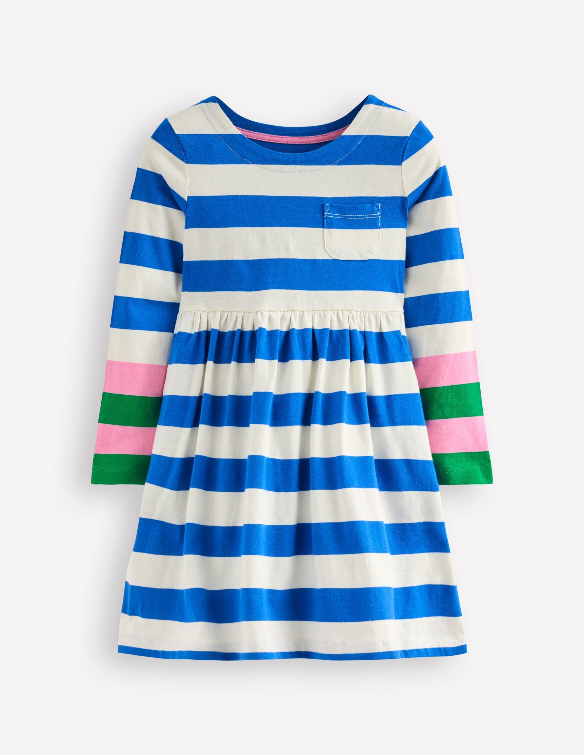 Originelles langärmeliges Jerseykleid-Galerieblau/Naturweiß Streifen - Image 1