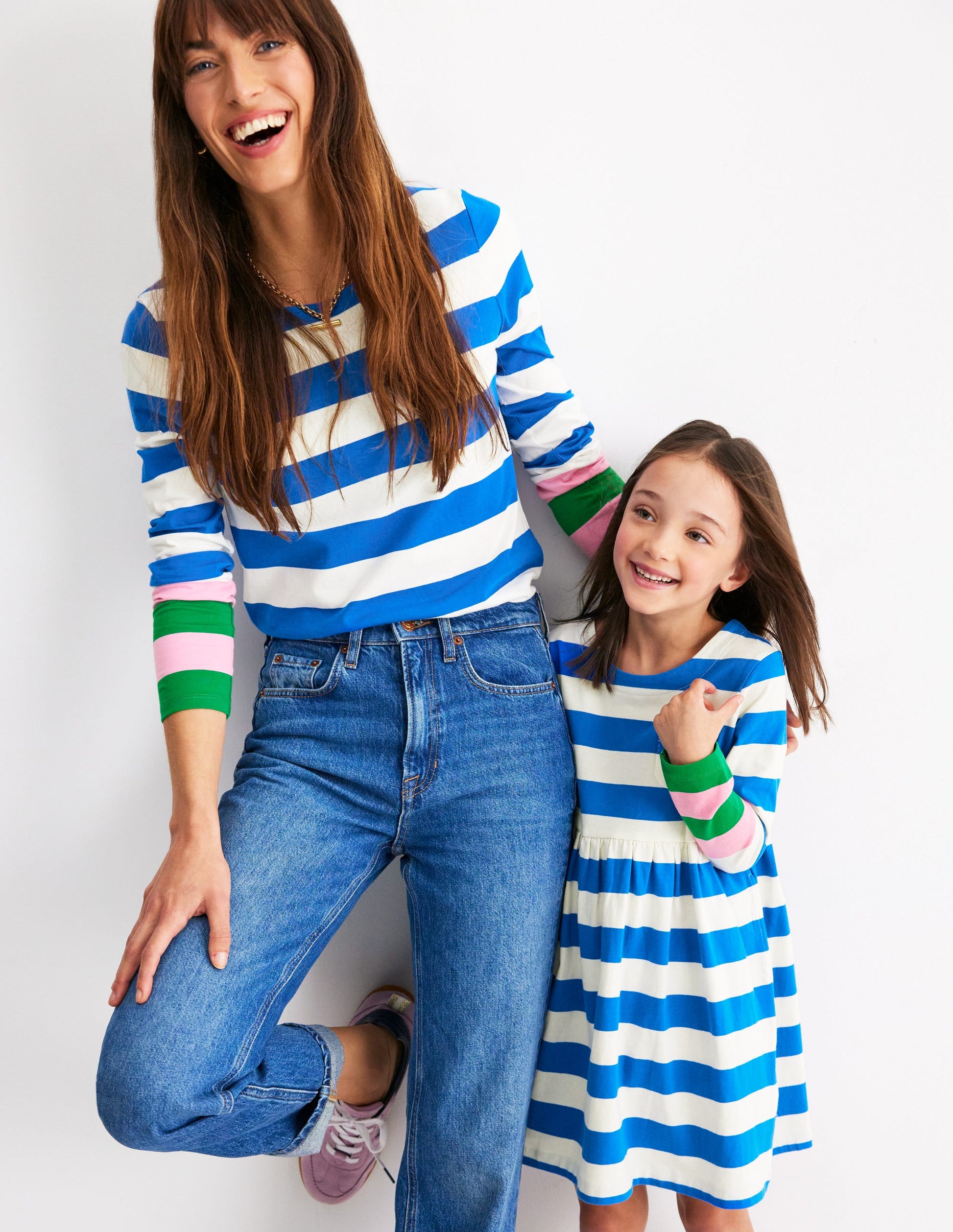 Originelles langärmeliges Jerseykleid-Galerieblau/Naturweiß Streifen-5