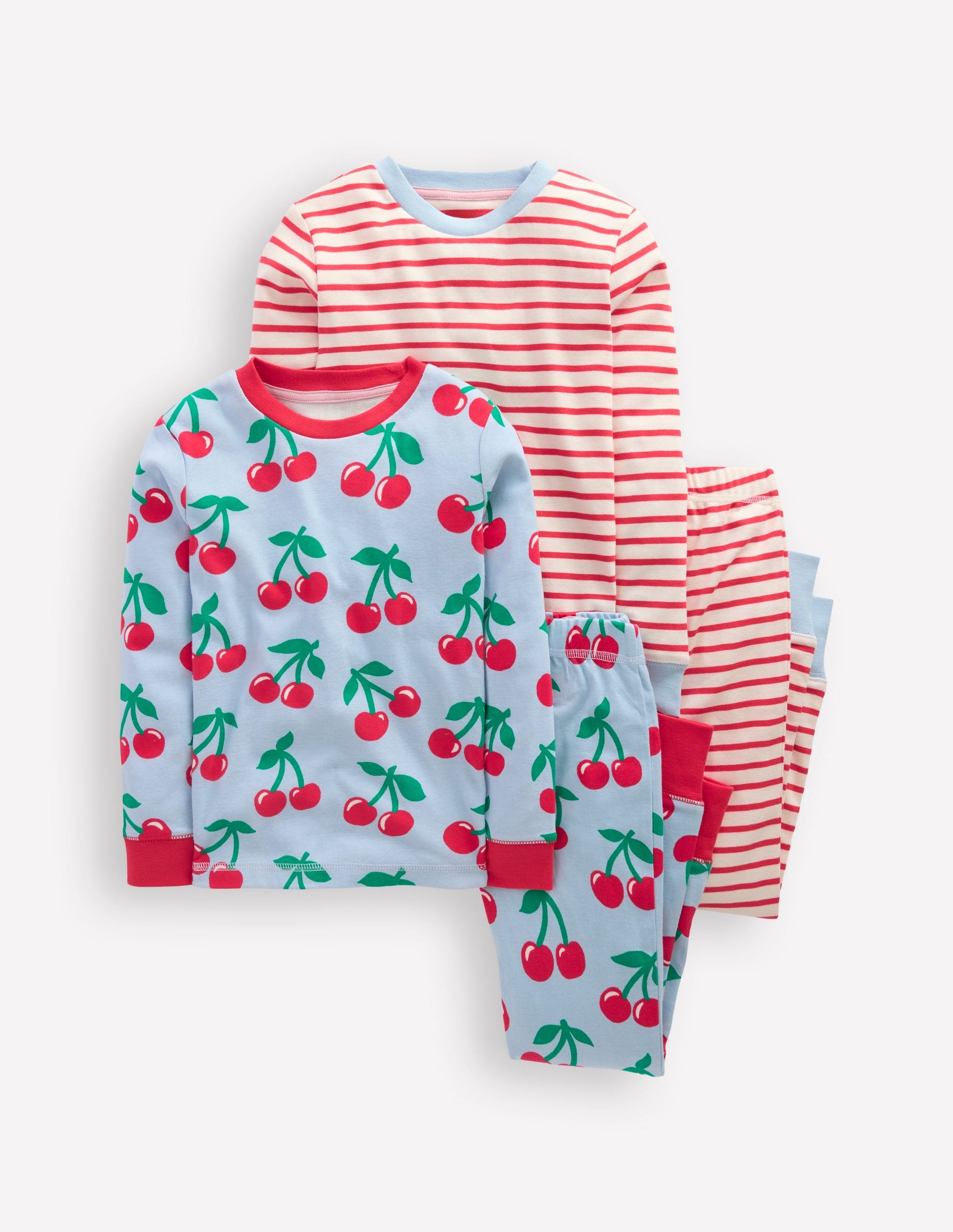Twin Pack Snug Pyjamas-Misty Blue Cherries-1