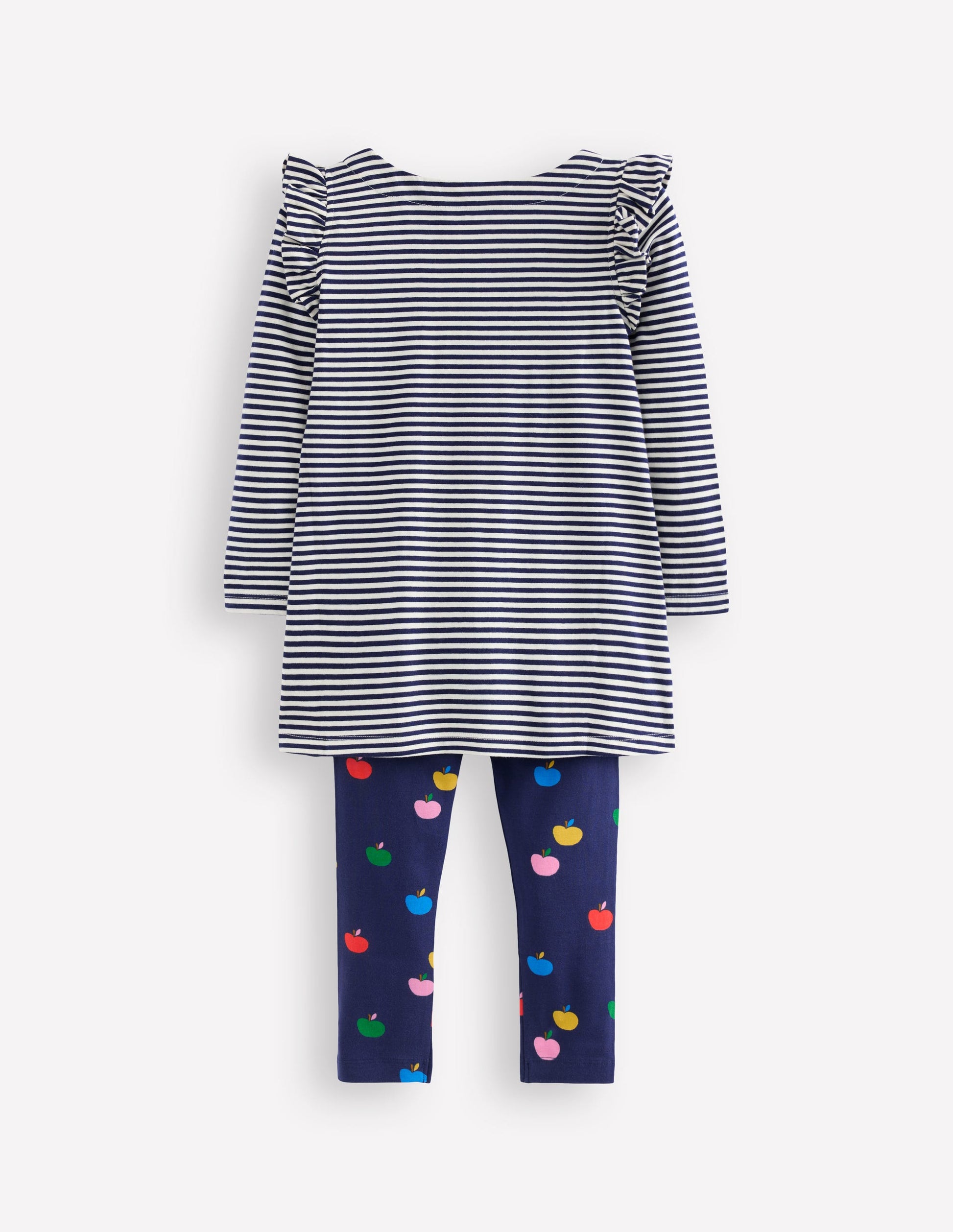 Set bestehend aus Rüschen-Tunika und Leggings-Schuluniform-Marineblau/Naturweiß Äpfel-2