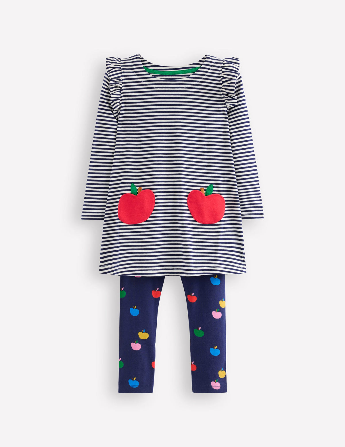 Set bestehend aus Rüschen-Tunika und Leggings-Schuluniform-Marineblau/Naturweiß Äpfel-1