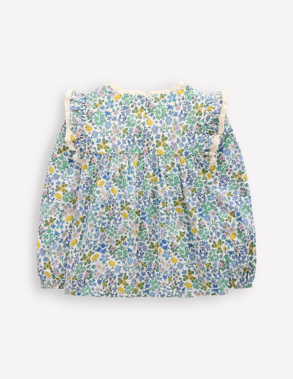 Gesmokte Rüschenbluse-Vanilleweiß Küken Blumenmuster - Image 2