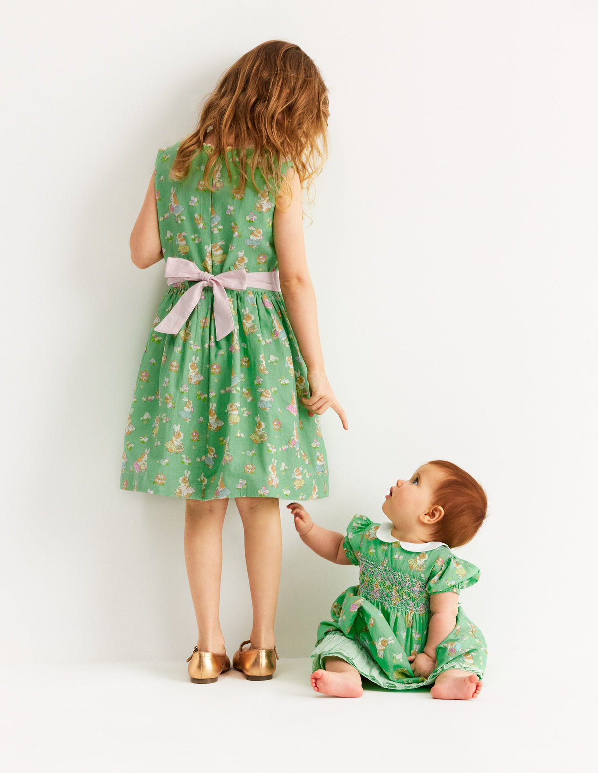 Robe vintage en coton et lin-Cochons d'Inde de Pâques vert-4