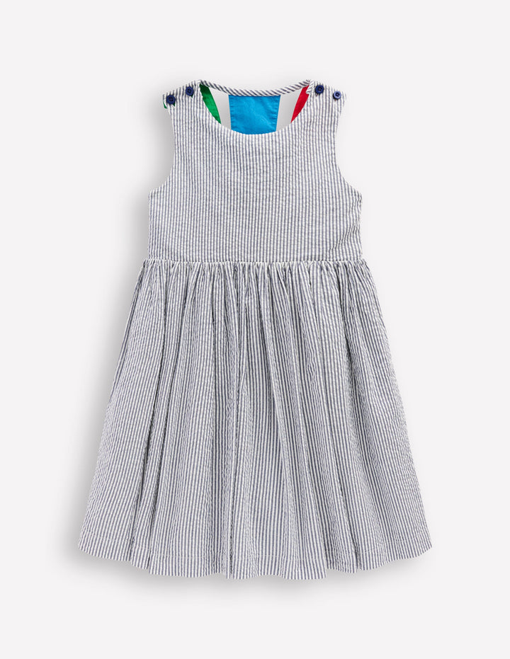 Zadie Kleid mit Rücken-Applikation-Marineblau/Naturweiß Streifen Sonnenstrahl