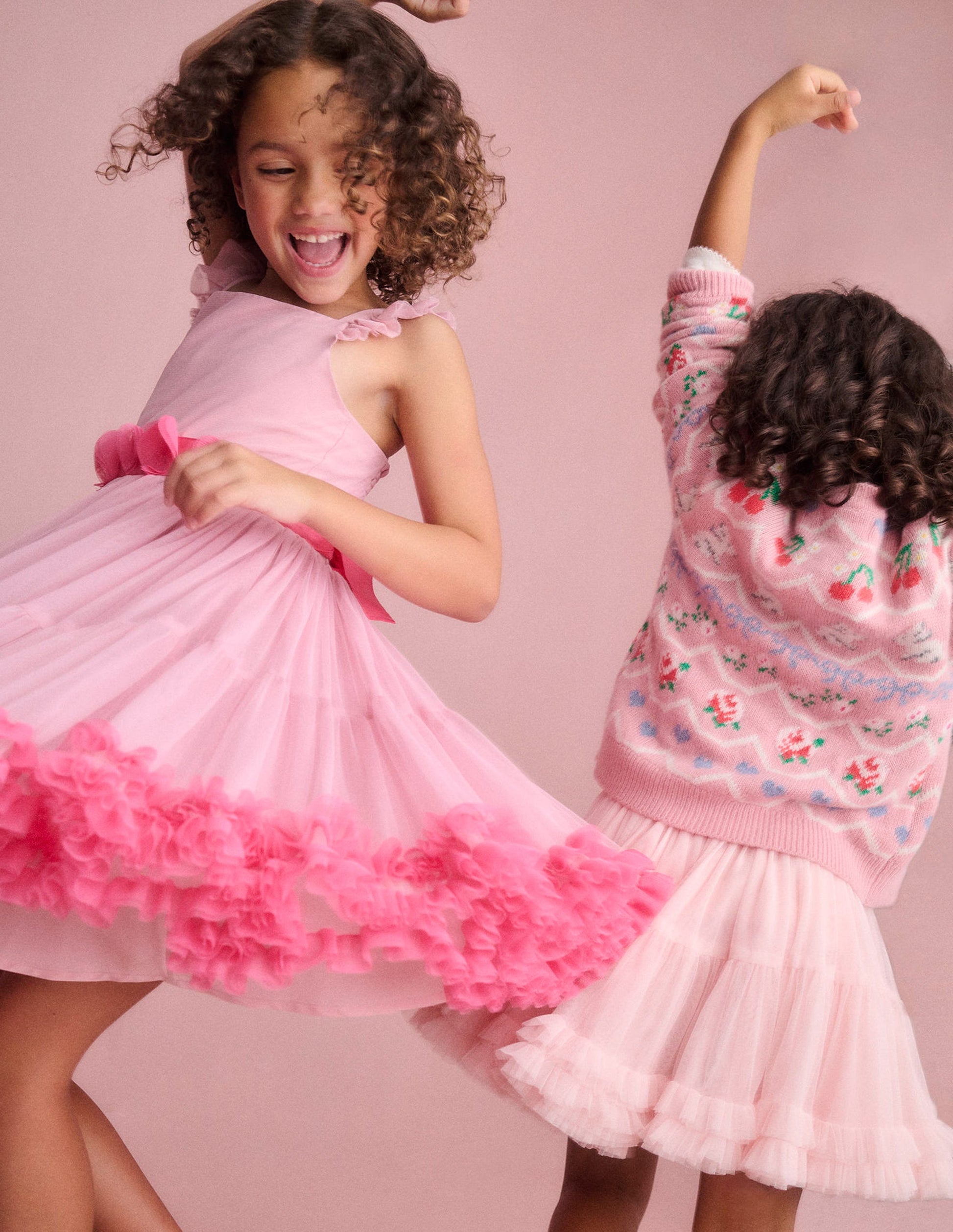 Tüllkleid mit Rüschensaum-Vintage-Rosa-4