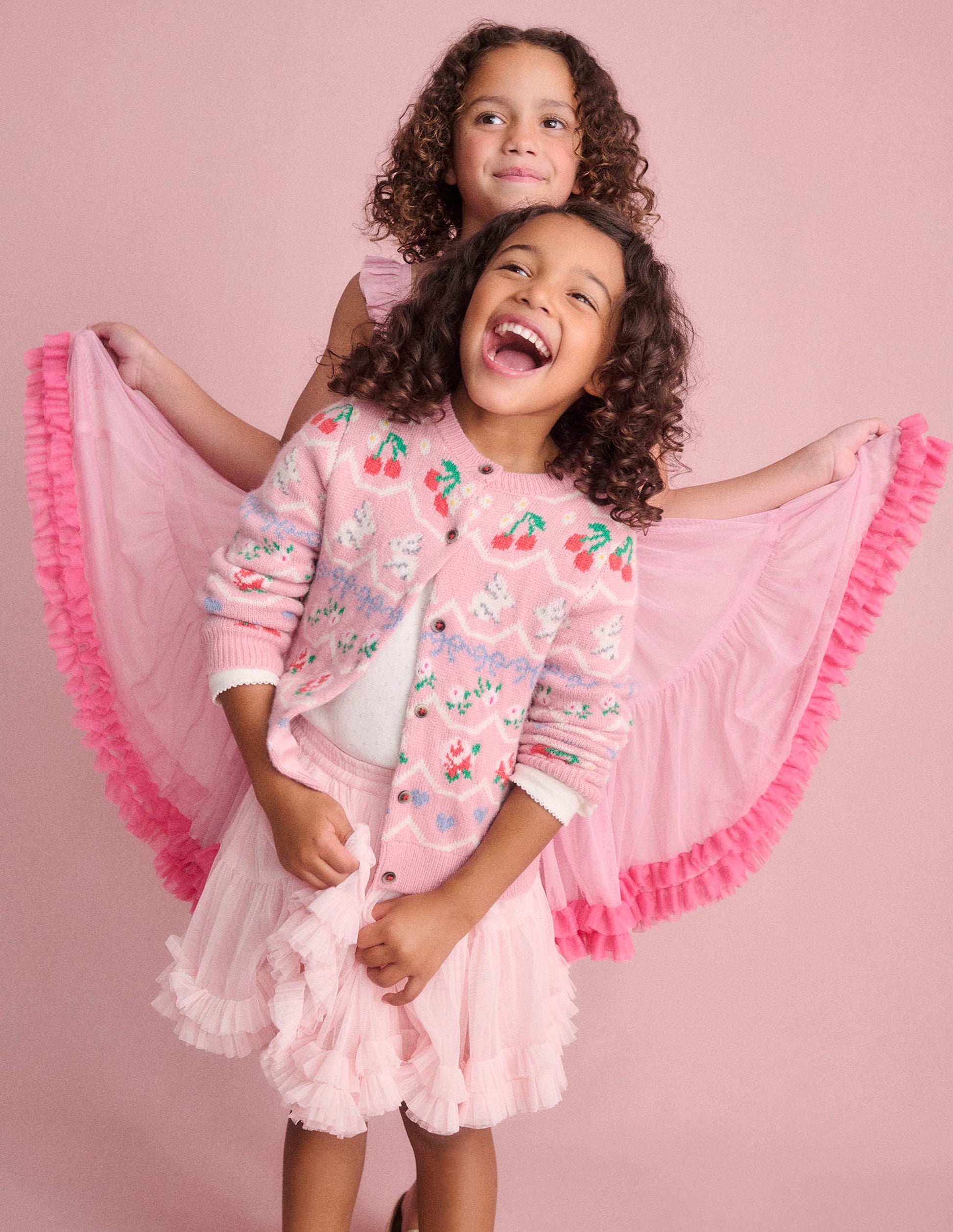Tüllkleid mit Rüschensaum-Vintage-Rosa-5
