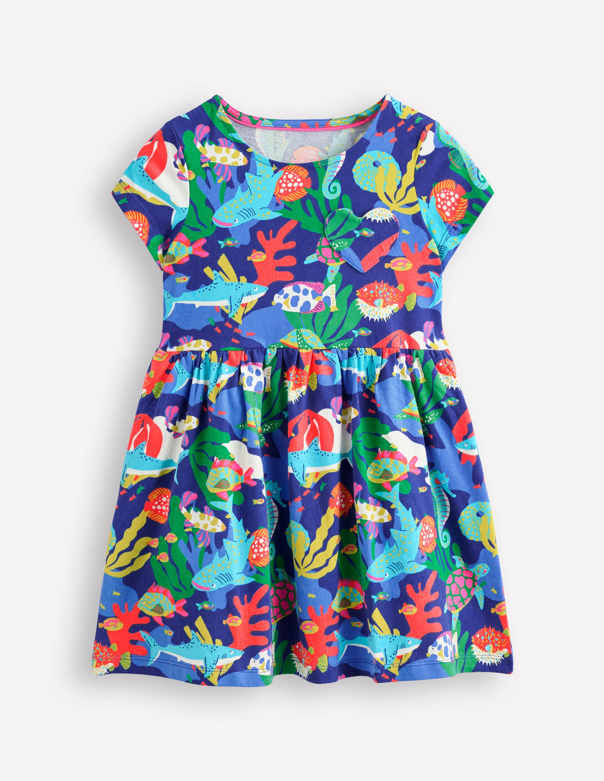 Lustiges Jerseykleid mit Herztasche-Bunt, Korallenriff-1