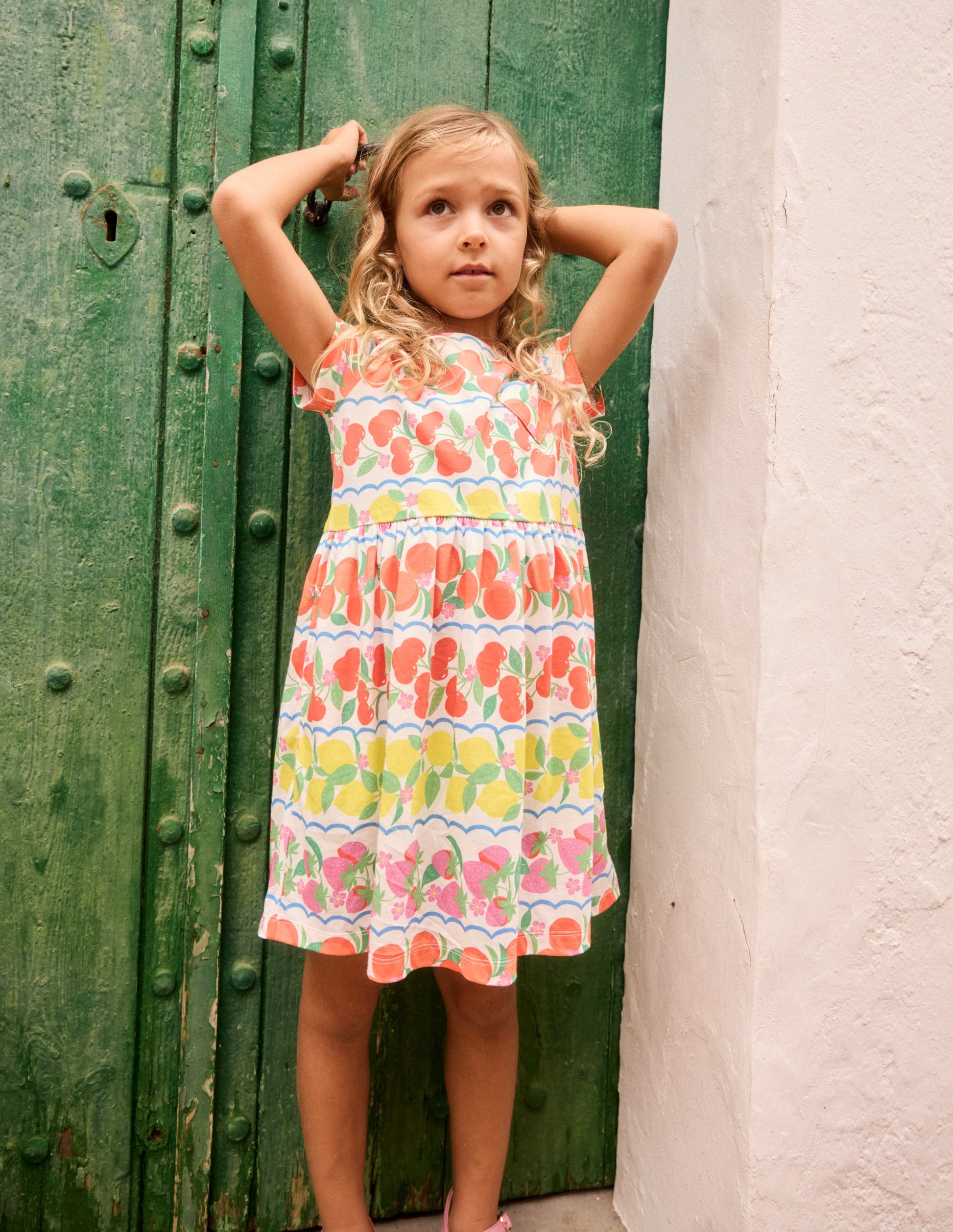 Lustiges Jerseykleid mit Herztasche-Regenbogenfrucht Streifen-5