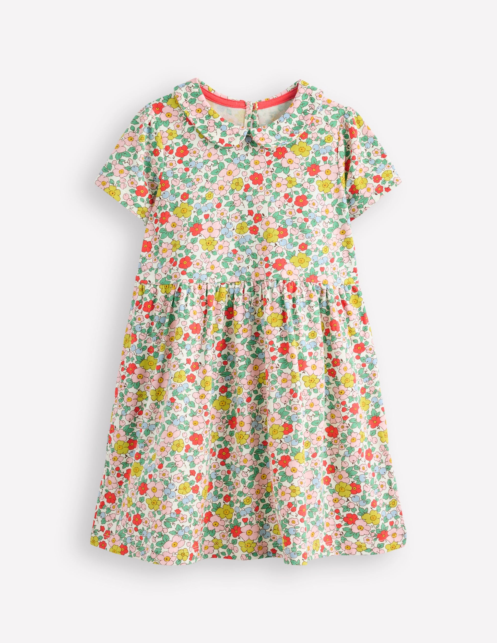 Jerseykleid mit Peter-Pan-Kragen-Vanille Apfelblüte Blumenmuster-1
