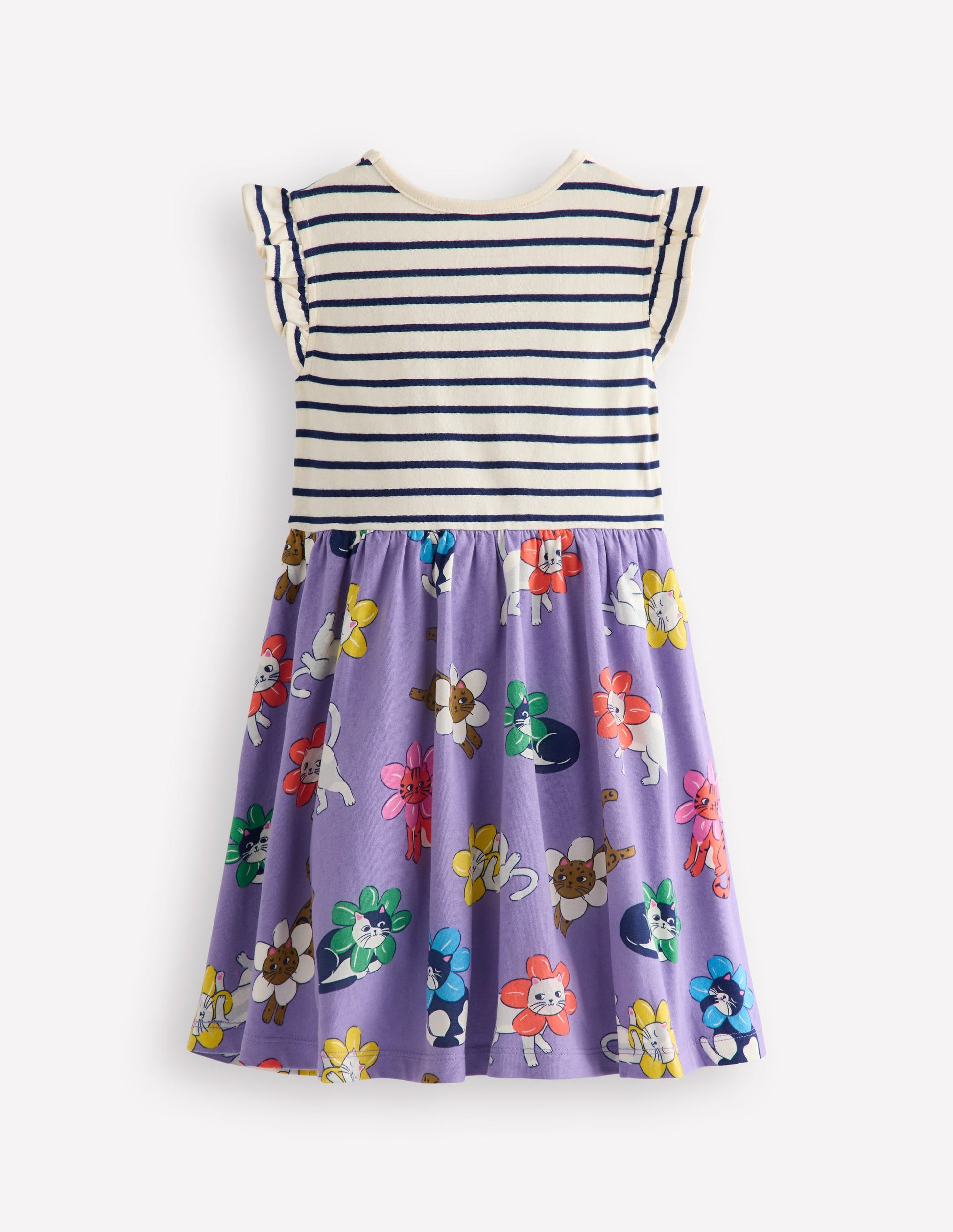 Posie Kleid mit Rüschenärmeln-Aster Lila Blumen Katze-2
