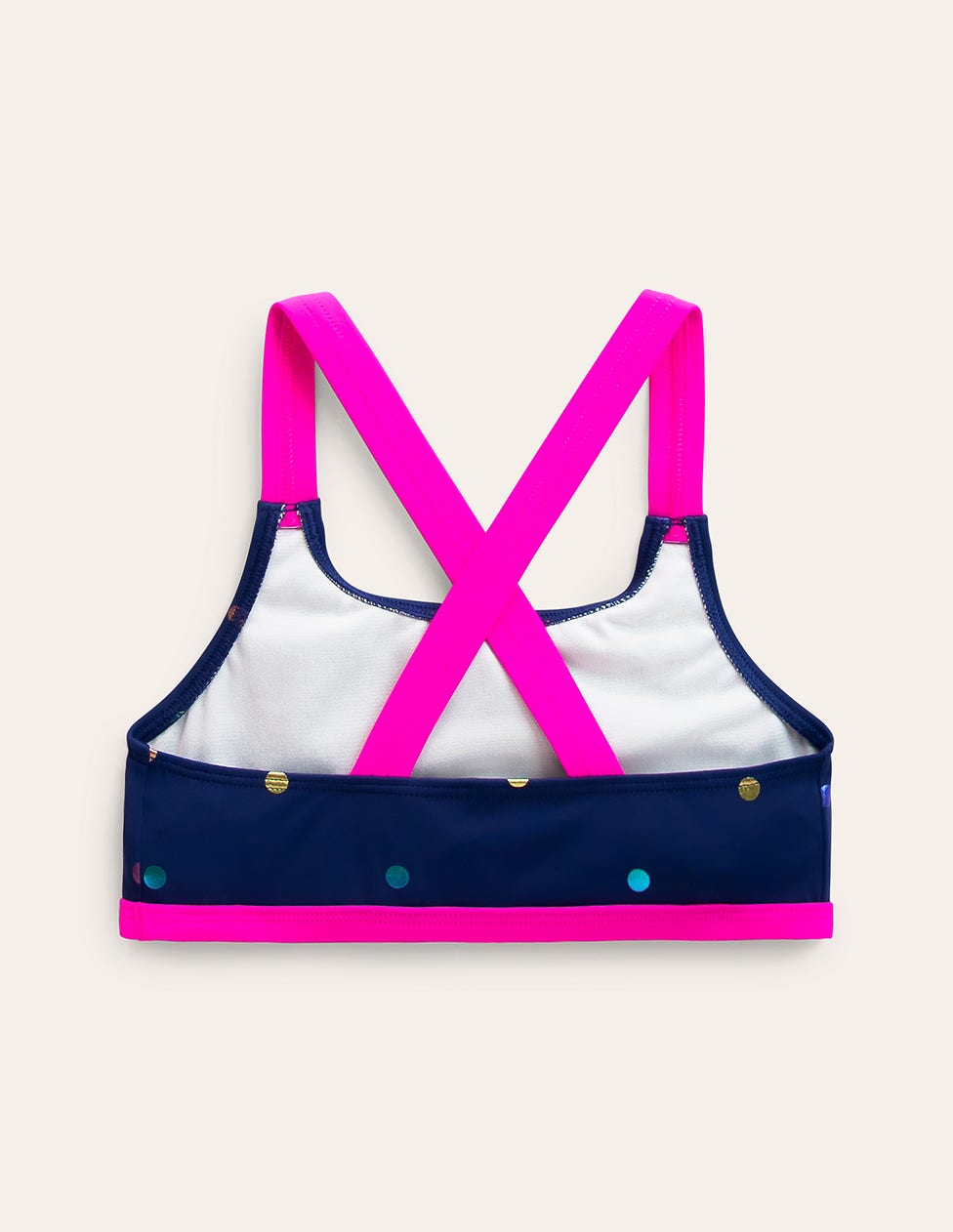 Cross-back Bikini Top-Navy Rainbow Confetti Spot-2