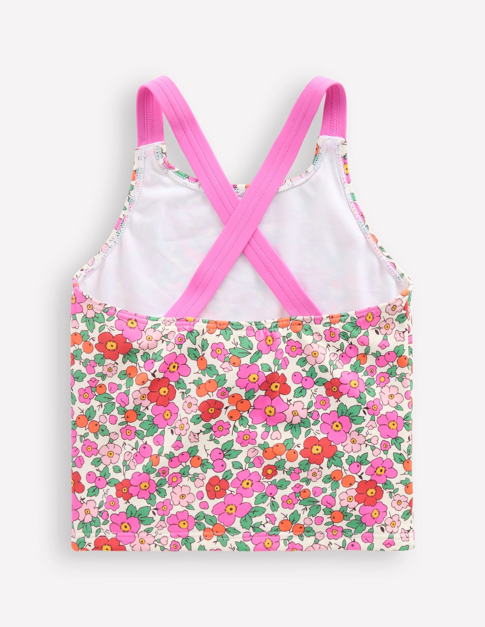 Tankini-Oberteil mit gekreuzten Rückenträgern-Rosa Apfelblüte Blumenmuster-2