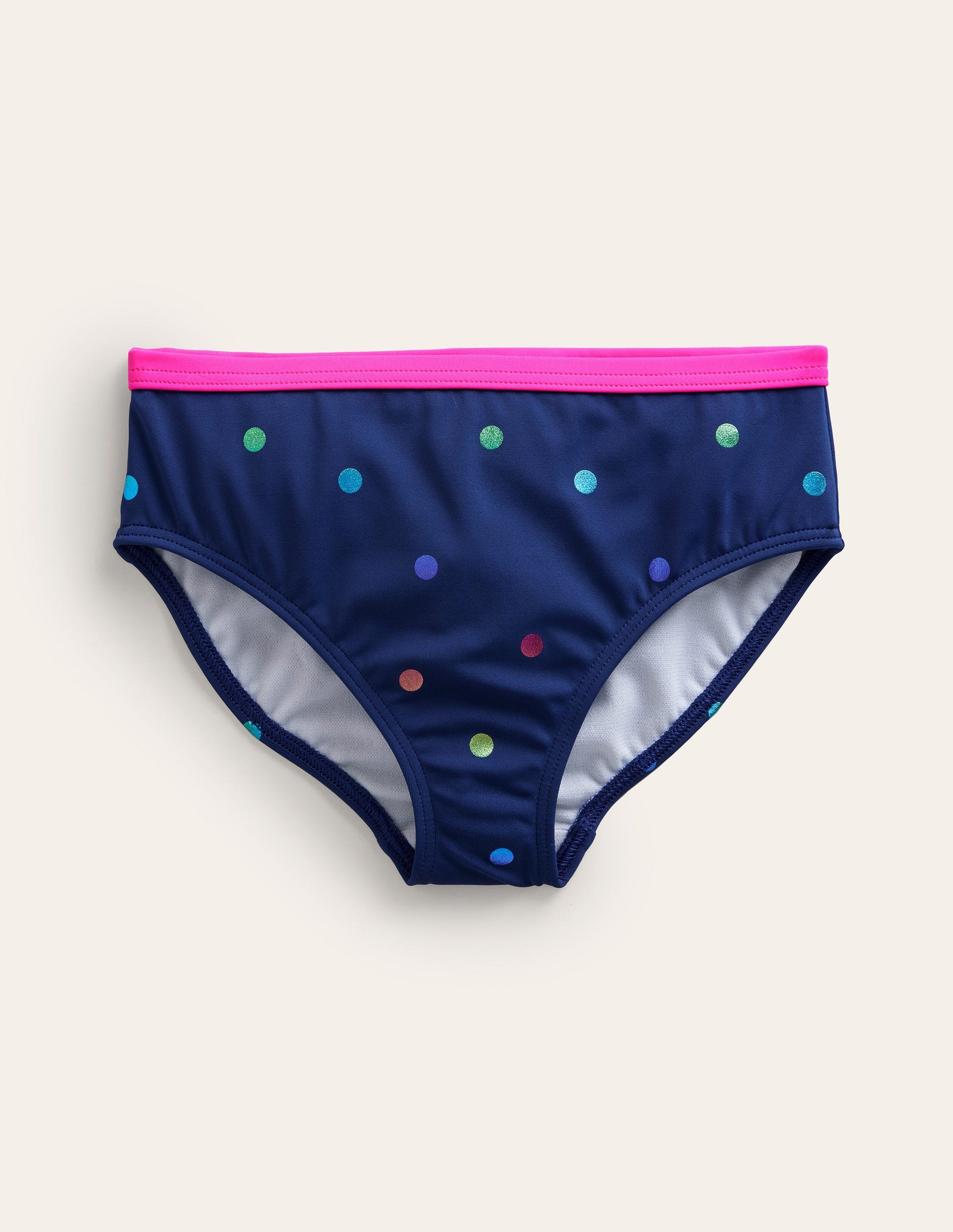 Patterned Bikini Bottoms-Navy Rainbow Confetti Spot-1