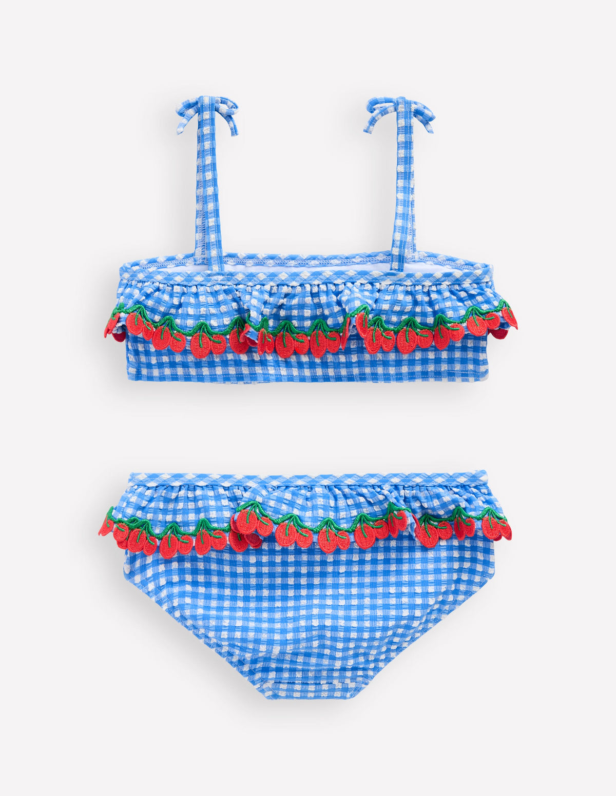 Tallulah Bikini mit Rüschen-Blau Vichykaro Kirschen - Image 2