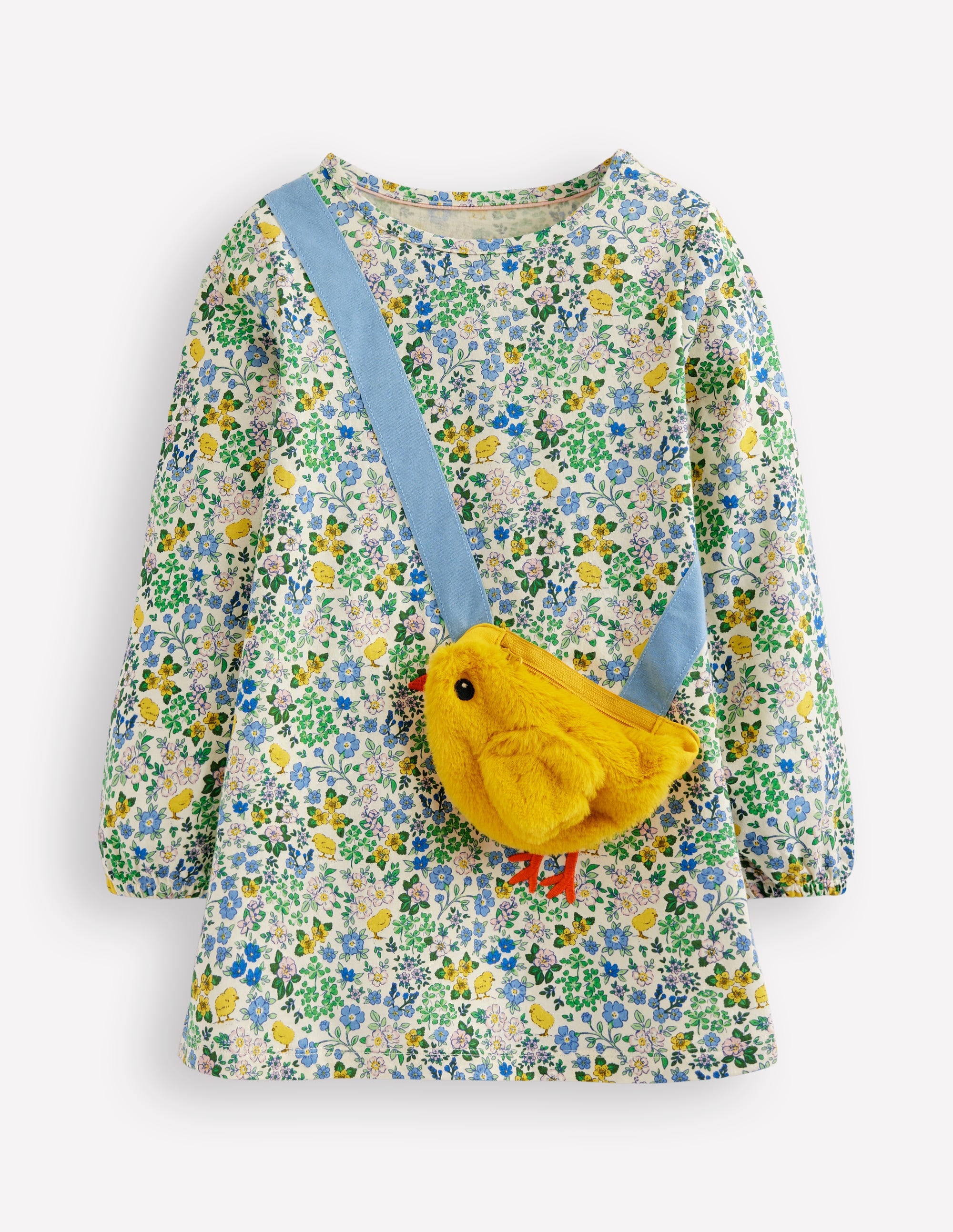 Langärmelige Tunika mit Taschendesign-Vanilleweiß Blumenmuster Küken - Image 1