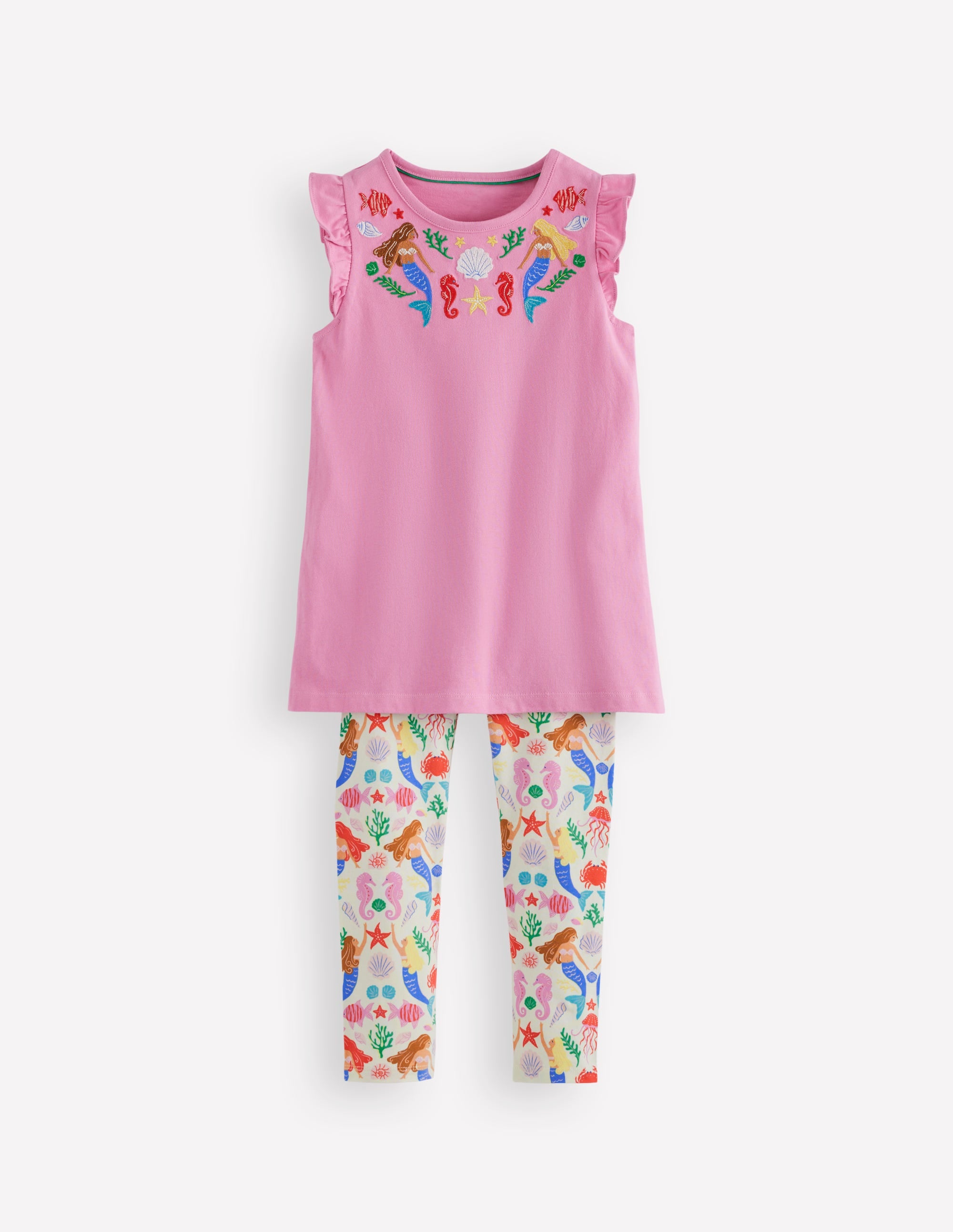 Ensemble avec tunique à manches volantées-Sirènes rose cosmos - Image 1