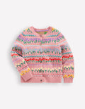 Edie Fair-Isle-Strickjacke-Meerrosa Blumen