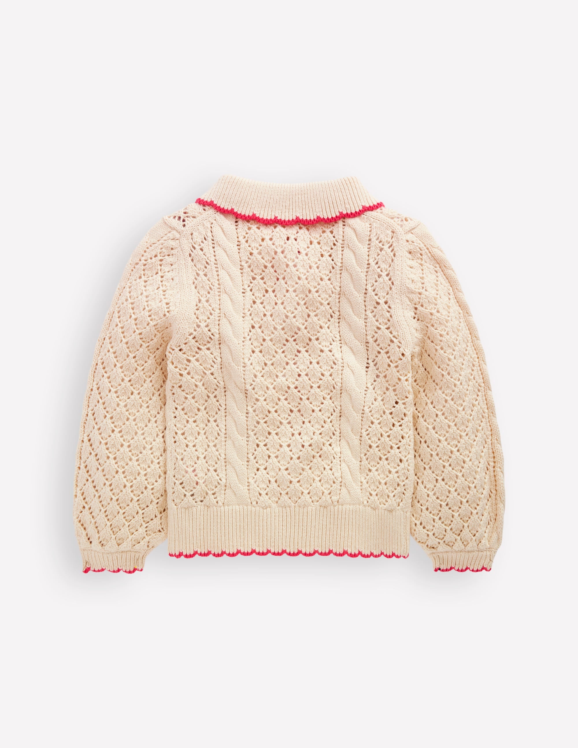 Bestickte Baumwoll-Strickjacke-Warmes Naturweiß Blumenmuster - Image 2