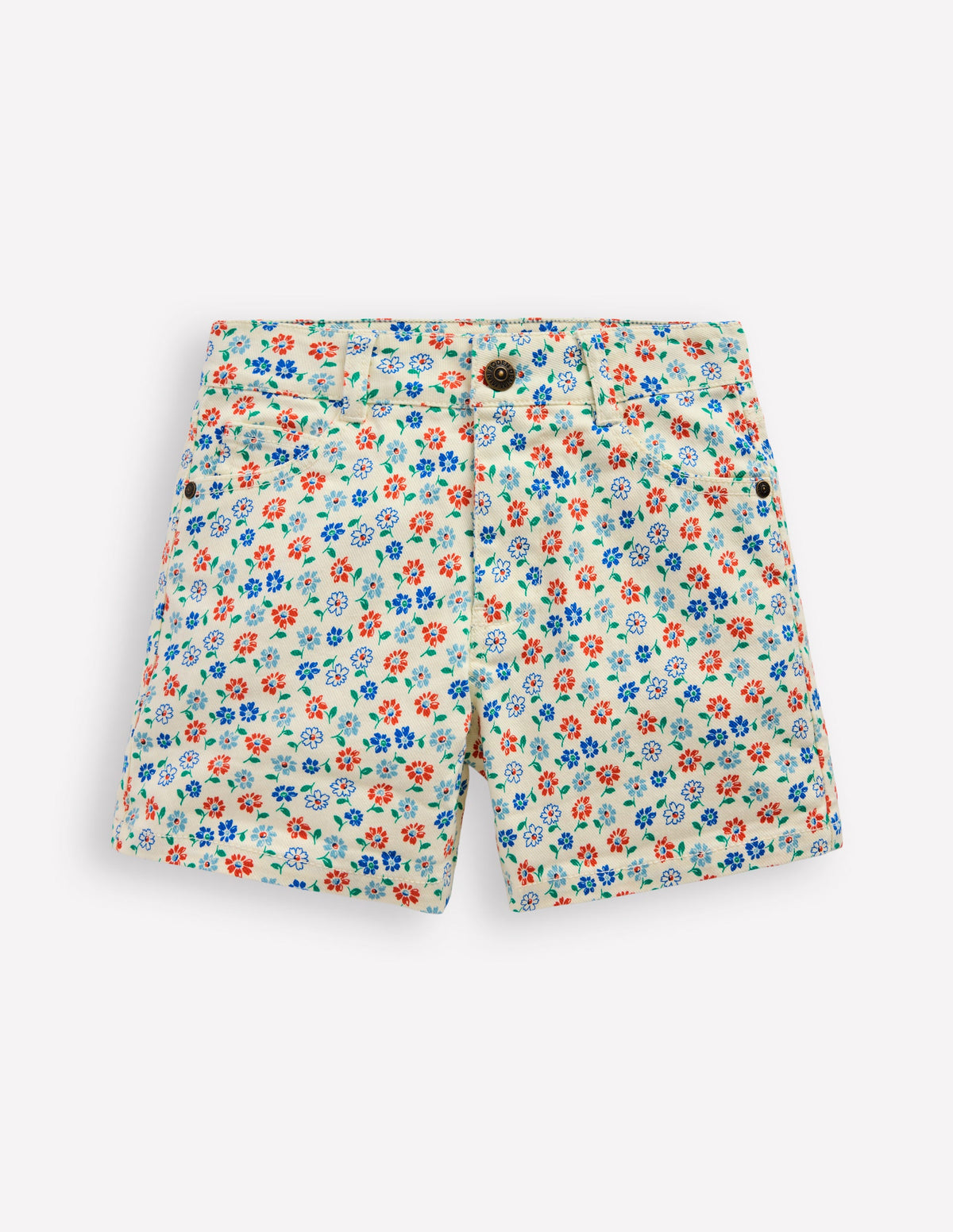 Jeansshorts-Vanilleweiß Vintage Gänseblümchen-1