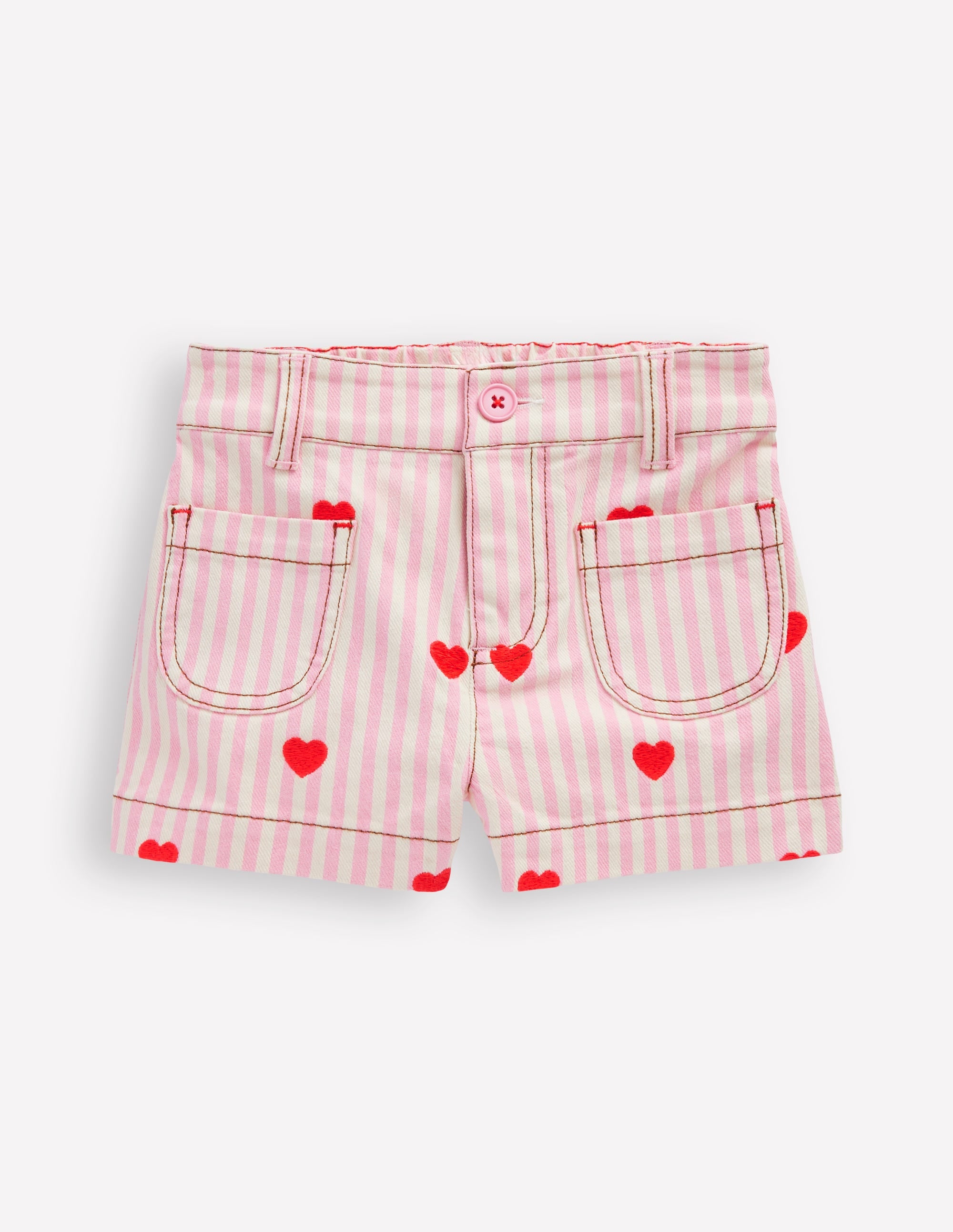 Patch Pocket Shorts-Bubblegum Pink/ Ivory Hearts - Image 1