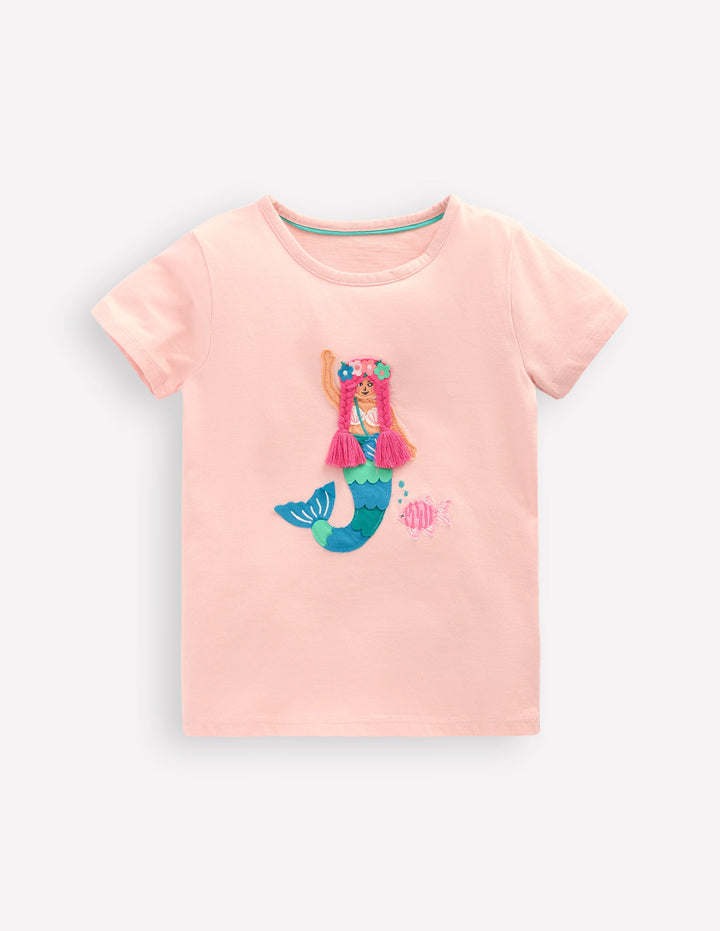 T-Shirt mit Applikation-Kreiderosa Meerjungfrau