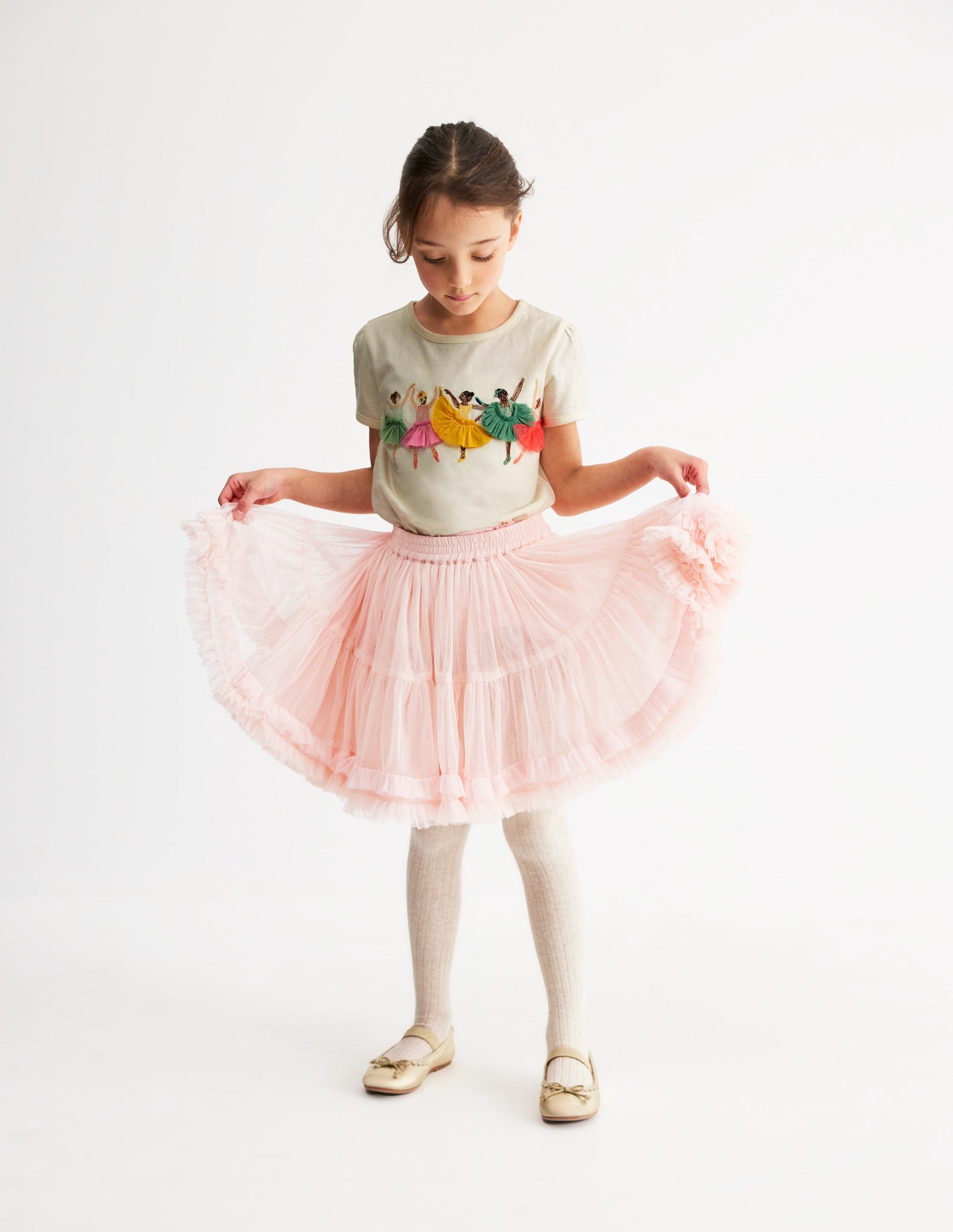 Oberteil mit Puffärmeln und Superstich-Naturweiß Ballerinas-4